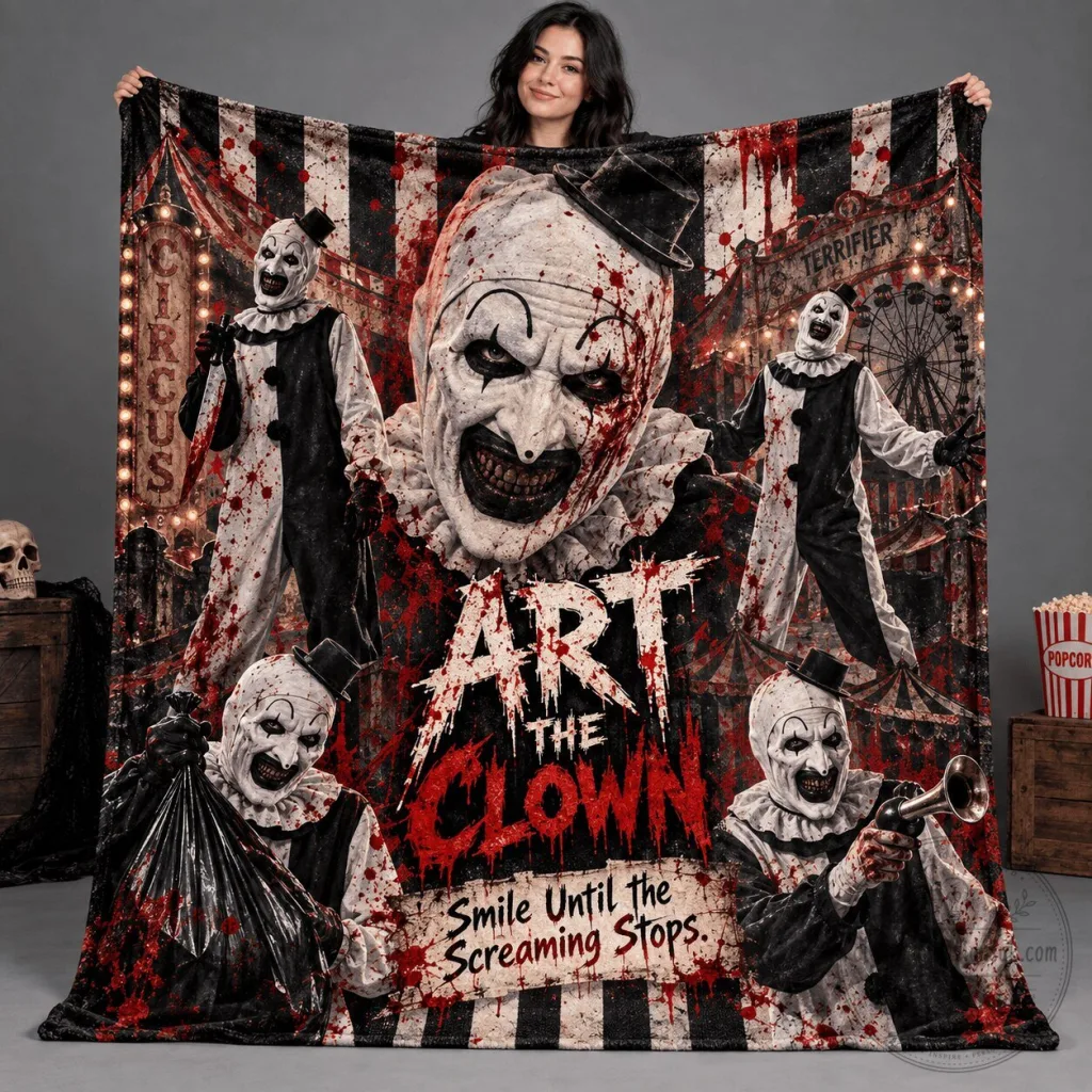 Art The Clown Terrifier Horror Movie Circus Smile Until Screaming Stops Blanket Art The Clown Terrifier Horror Movie Circus Smile Until Screaming Stops Blanket