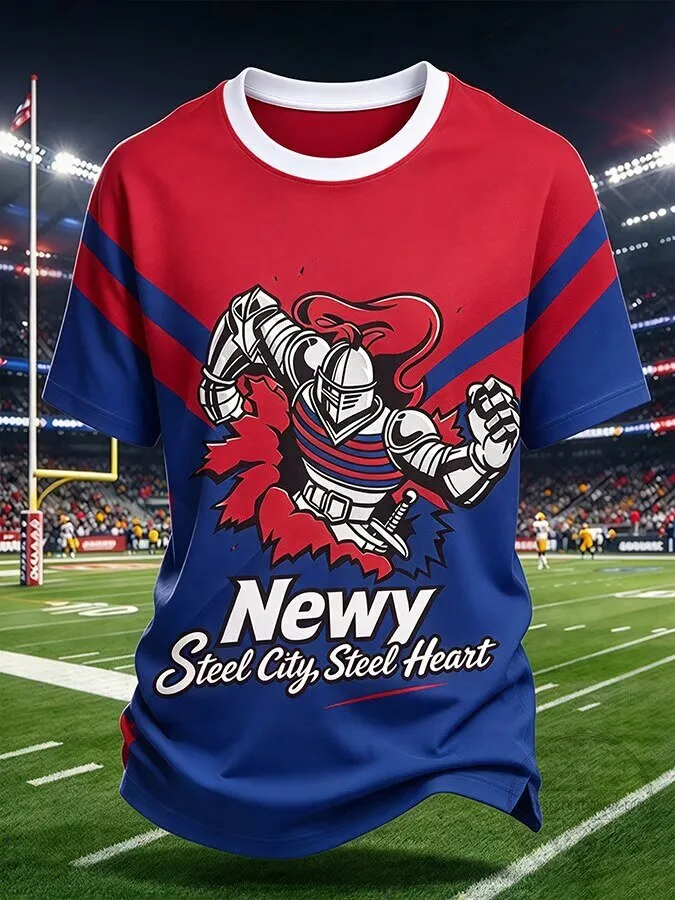 Newy Steel City Steel Heart Rugby Fan Graphic Print Men's T-Shirt