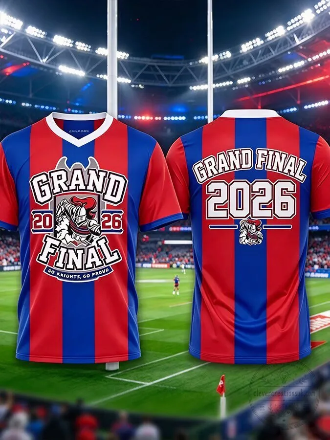 Newcastle Knights Rugby League Grand Final 2026 Red Blue Striped Jersey