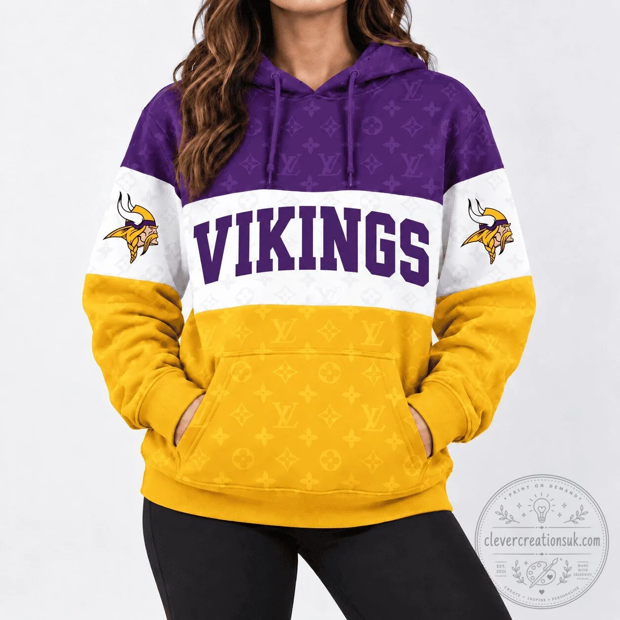 Minnesota Vikings Football Team Purple Gold White Hoodie