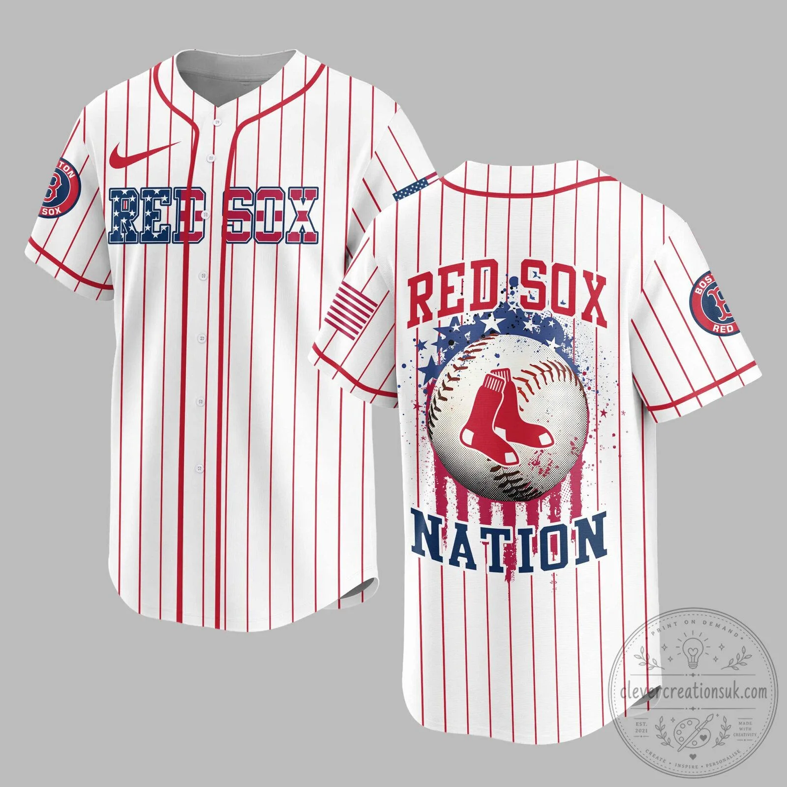 Boston Red Sox Baseball Nation Striped Premium Baseball Jersey