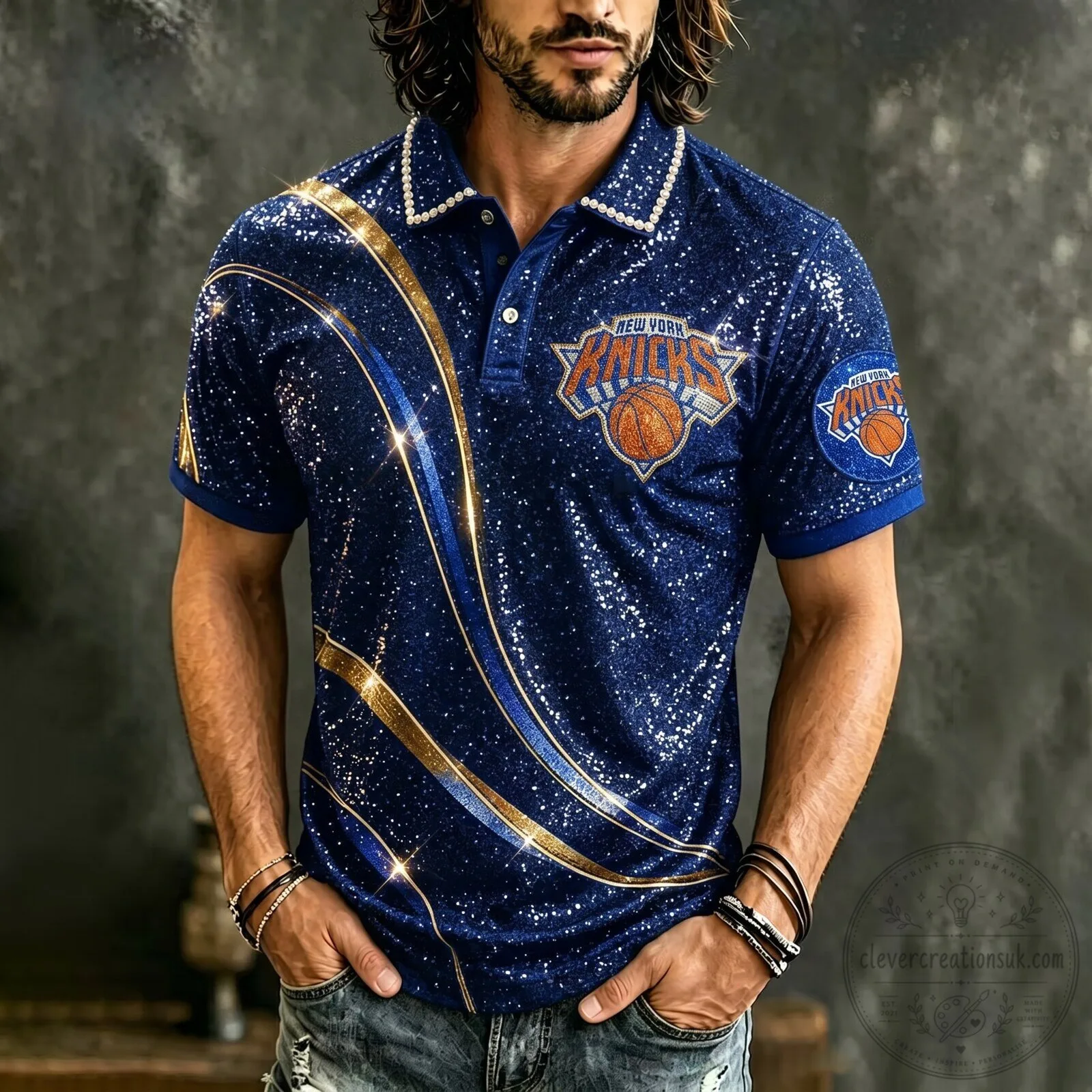 Men's Polo Shirt Featuring New York Knicks Basketball Fan Design