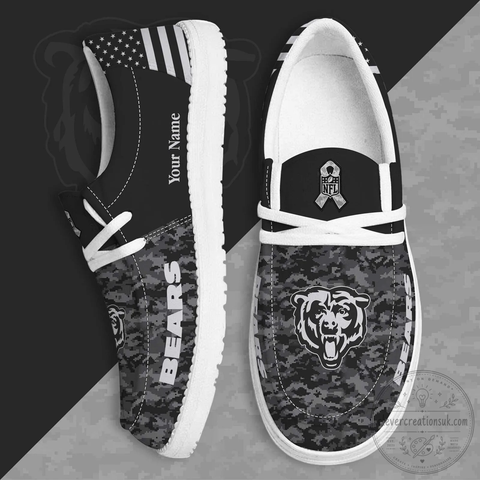 Chicago Bears Salute To Service Custom Name Camouflage Sneakers Shoes