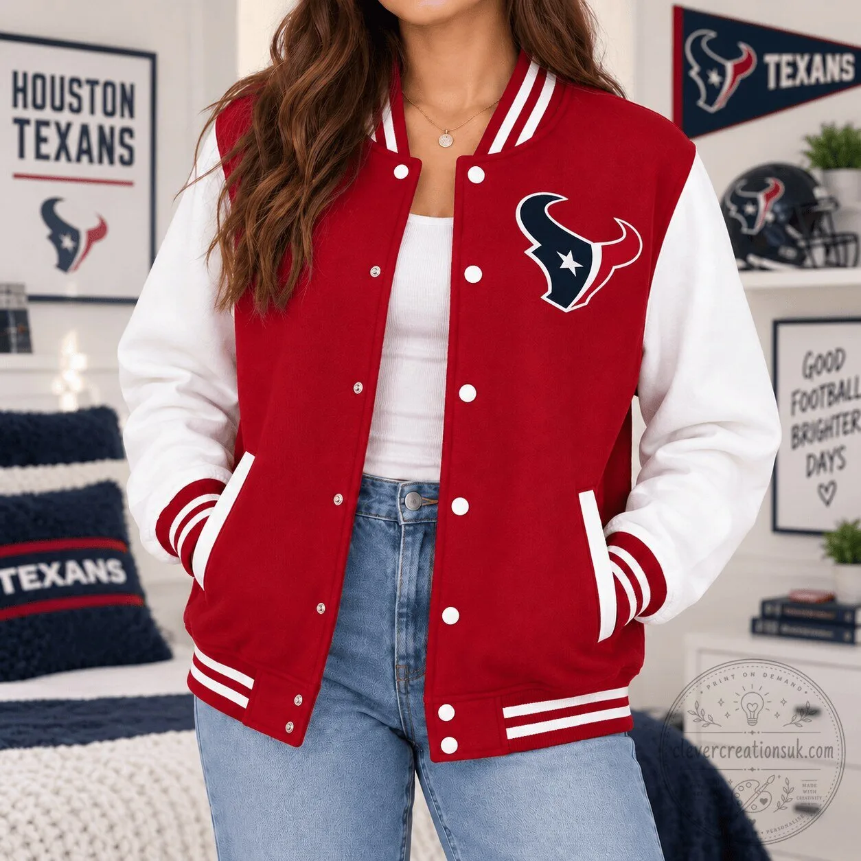 Houston Texans National Football League Classic Varsity Emblem Bomber Jacket