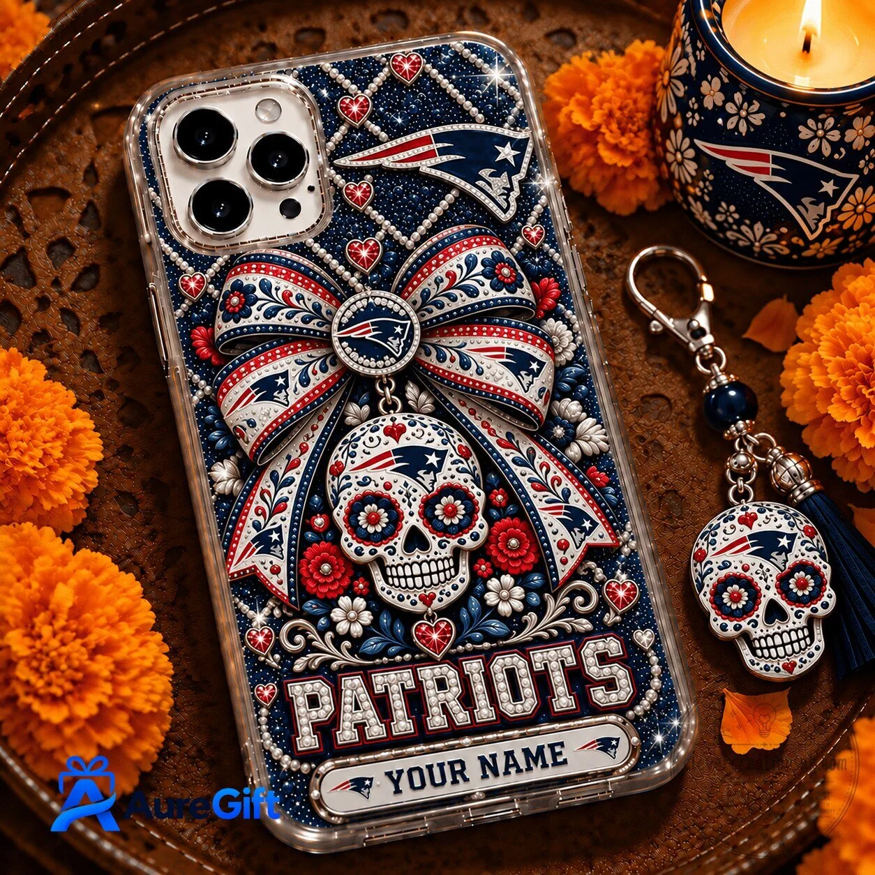 New England Patriots Dia de los Muertos Personalized Phone Case