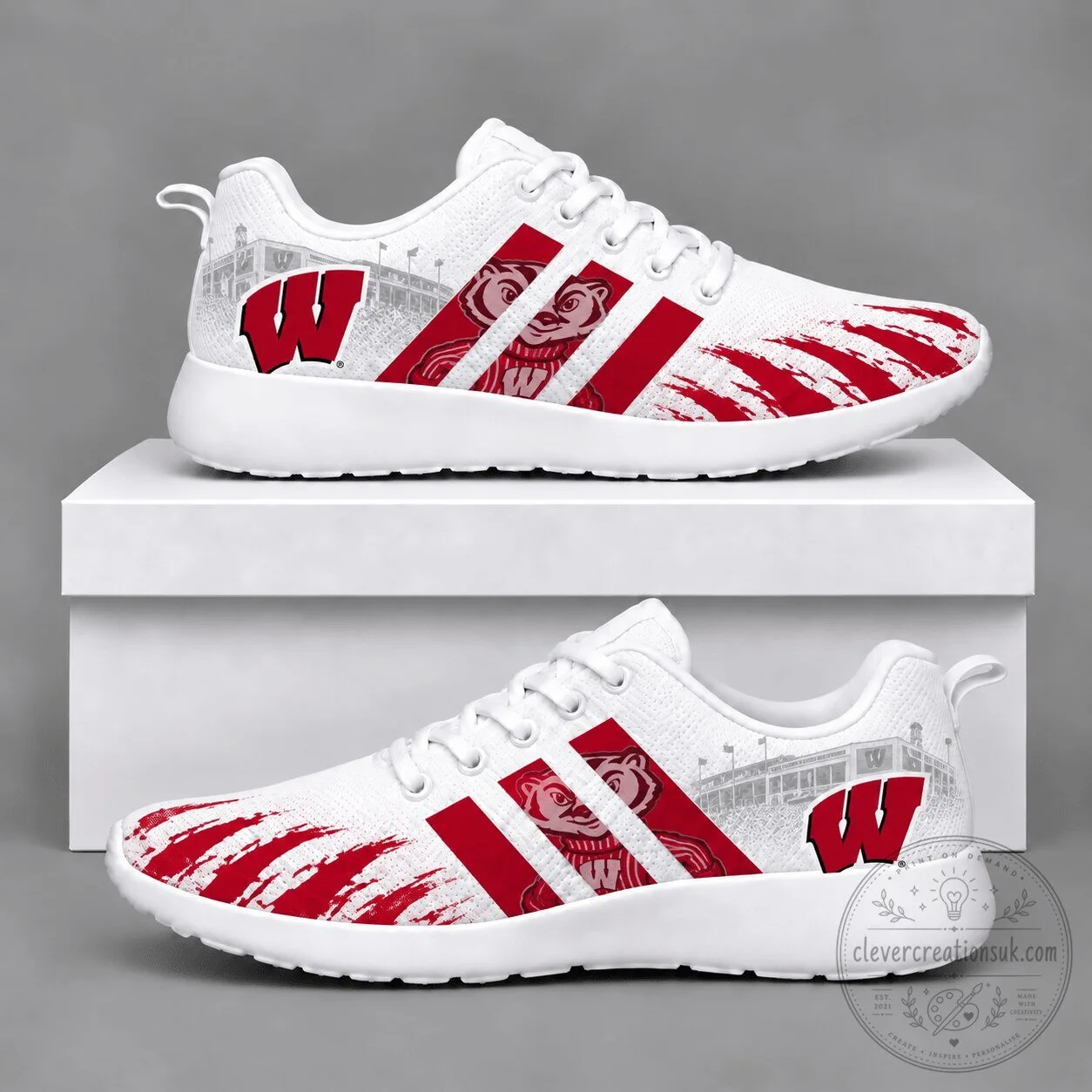 Wisconsin Badgers Bucky Mascot Running Shoes for Men and Women