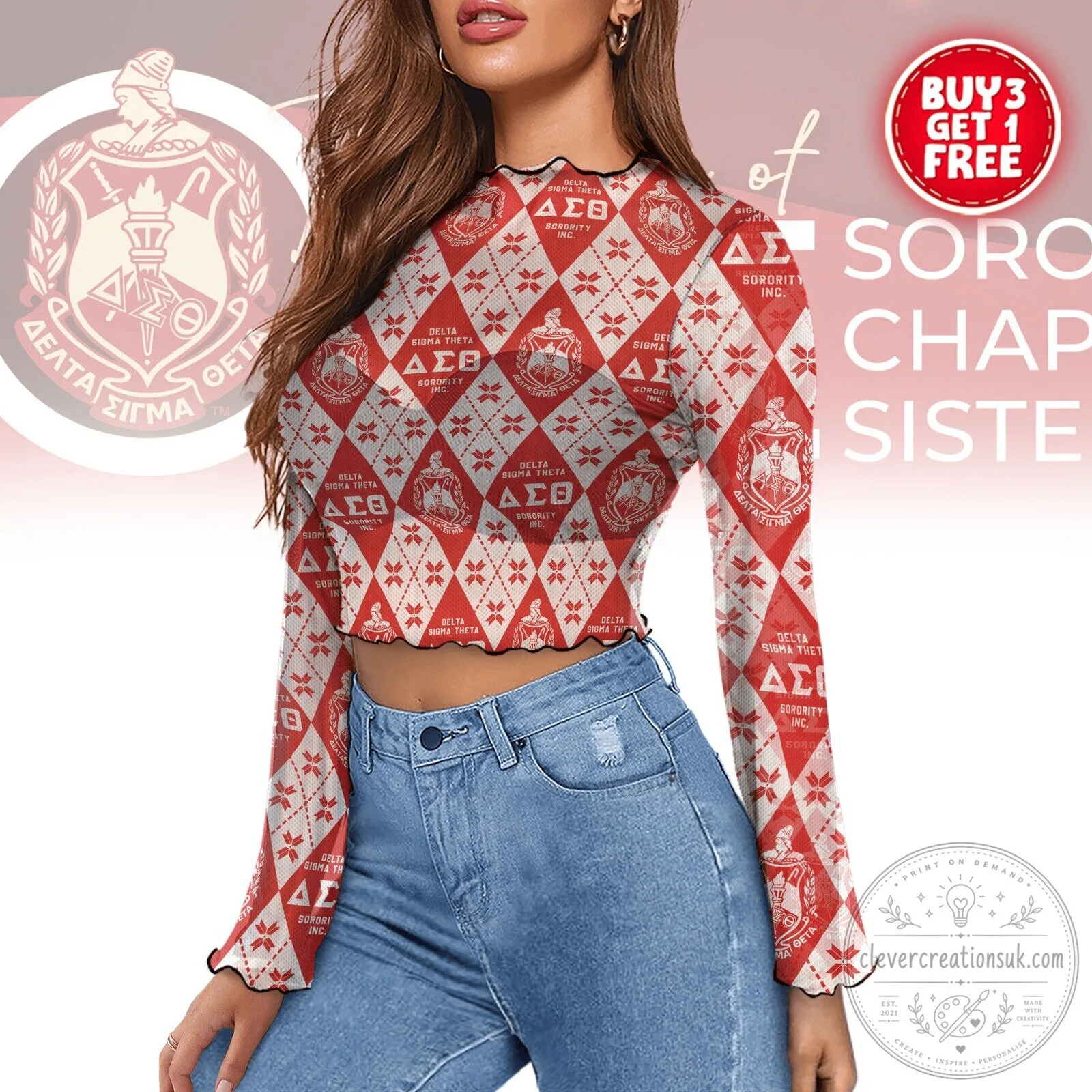 Delta Sigma Theta Sorority Ruffle Long-Sleeve Shirt 2 Delta Sigma Theta Sorority Ruffle Long-Sleeve Shirt
