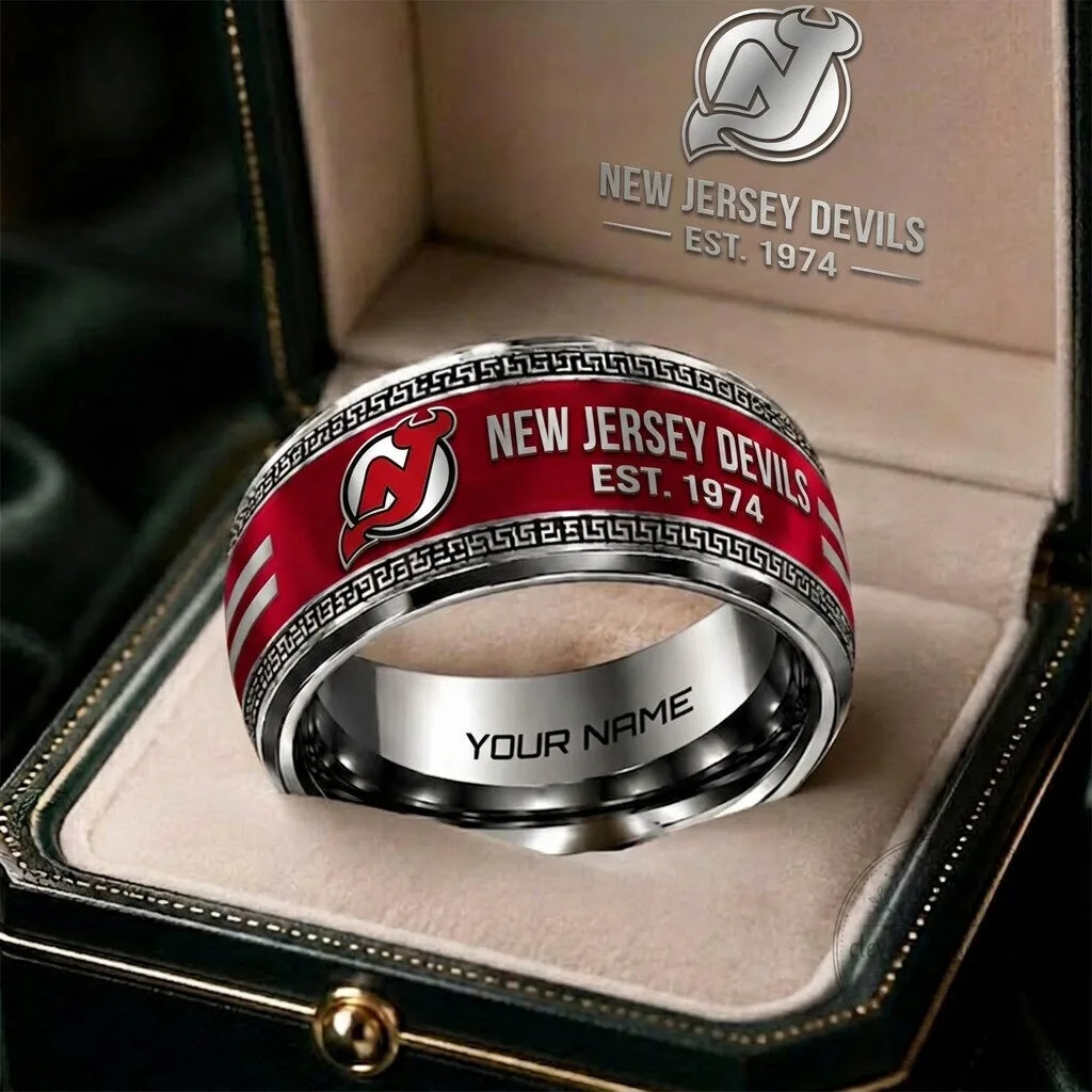 New Jersey Devils Personalized Engraved Stainless Steel Ring