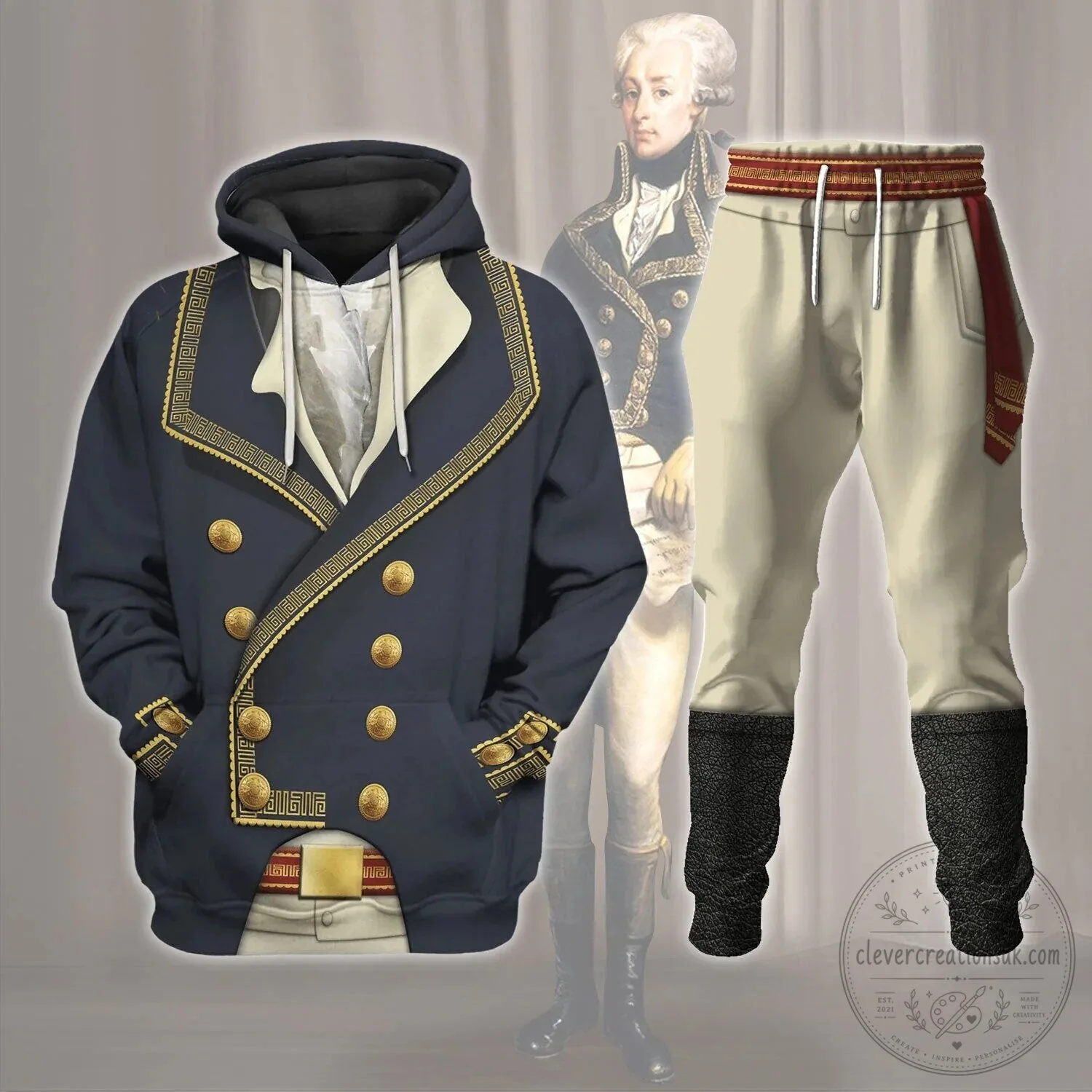Marquis de Lafayette American Revolutionary War Historical Costume Hoodie and Pants Set