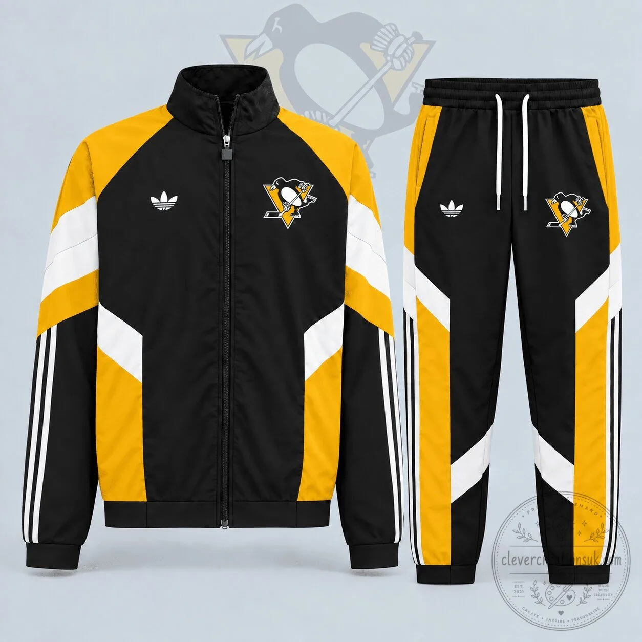 Pittsburgh Penguins National Hockey League Adidas Style Tracksuit Jacket and Pants Set