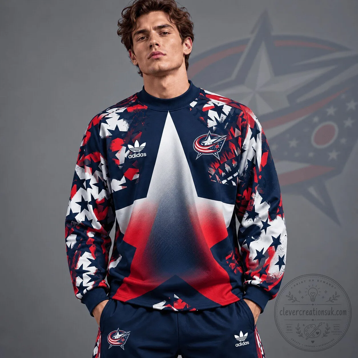 Columbus Blue Jackets Starburst Pattern Crewneck Sweatshirt