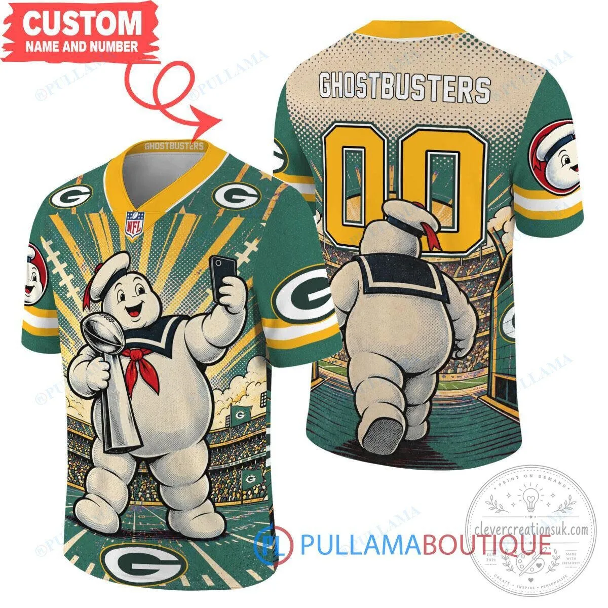 Green Bay Packers Stay Puft Marshmallow Man Ghostbusters Football Jersey