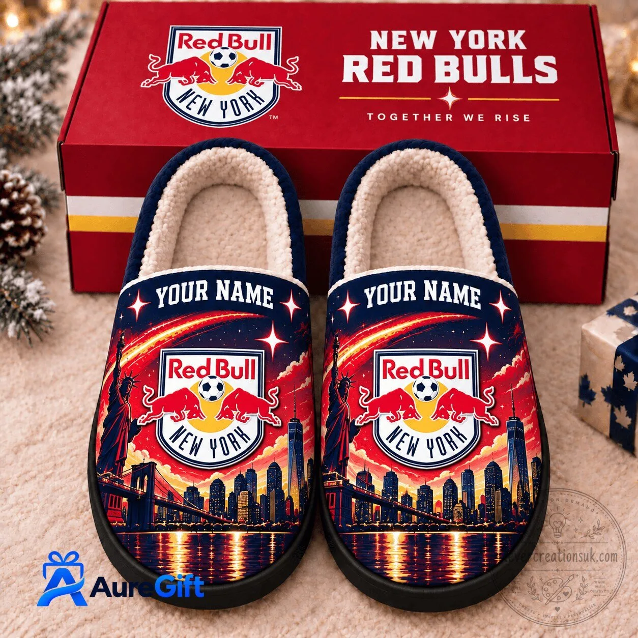 New York Red Bulls Personalized Slippers, Custom Football Team Fan Gift