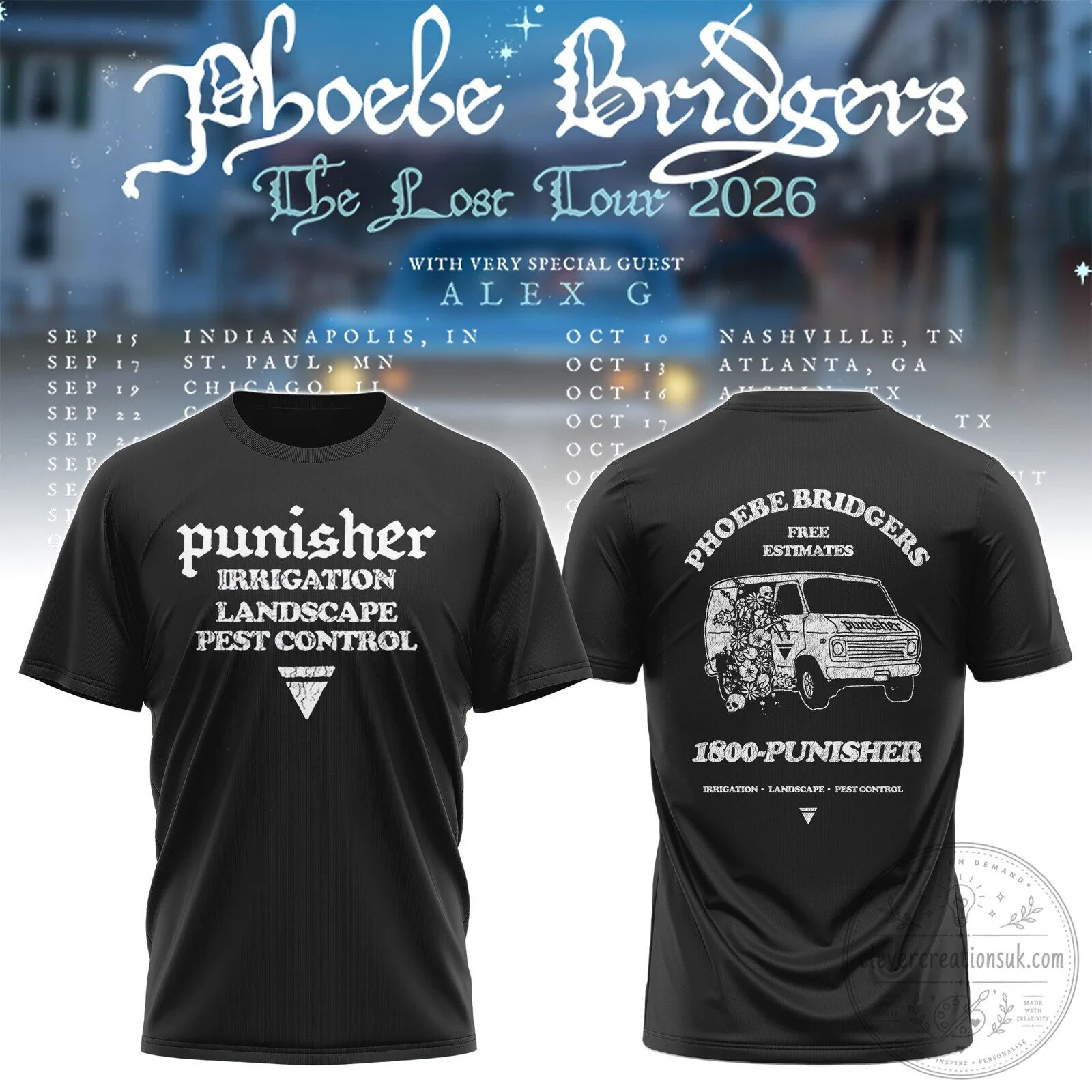 Phoebe Bridgers Punisher Irrigation Landscape Pest Control Black T-Shirt