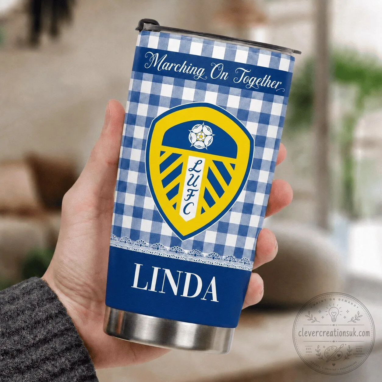 Leeds United Football Club Personalized Gingham Pattern Tumbler