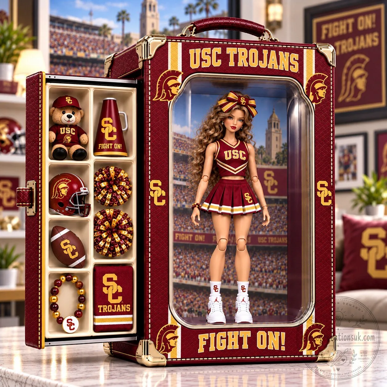 USC Trojans Cheerleader Doll Collectible Figure with Accessories