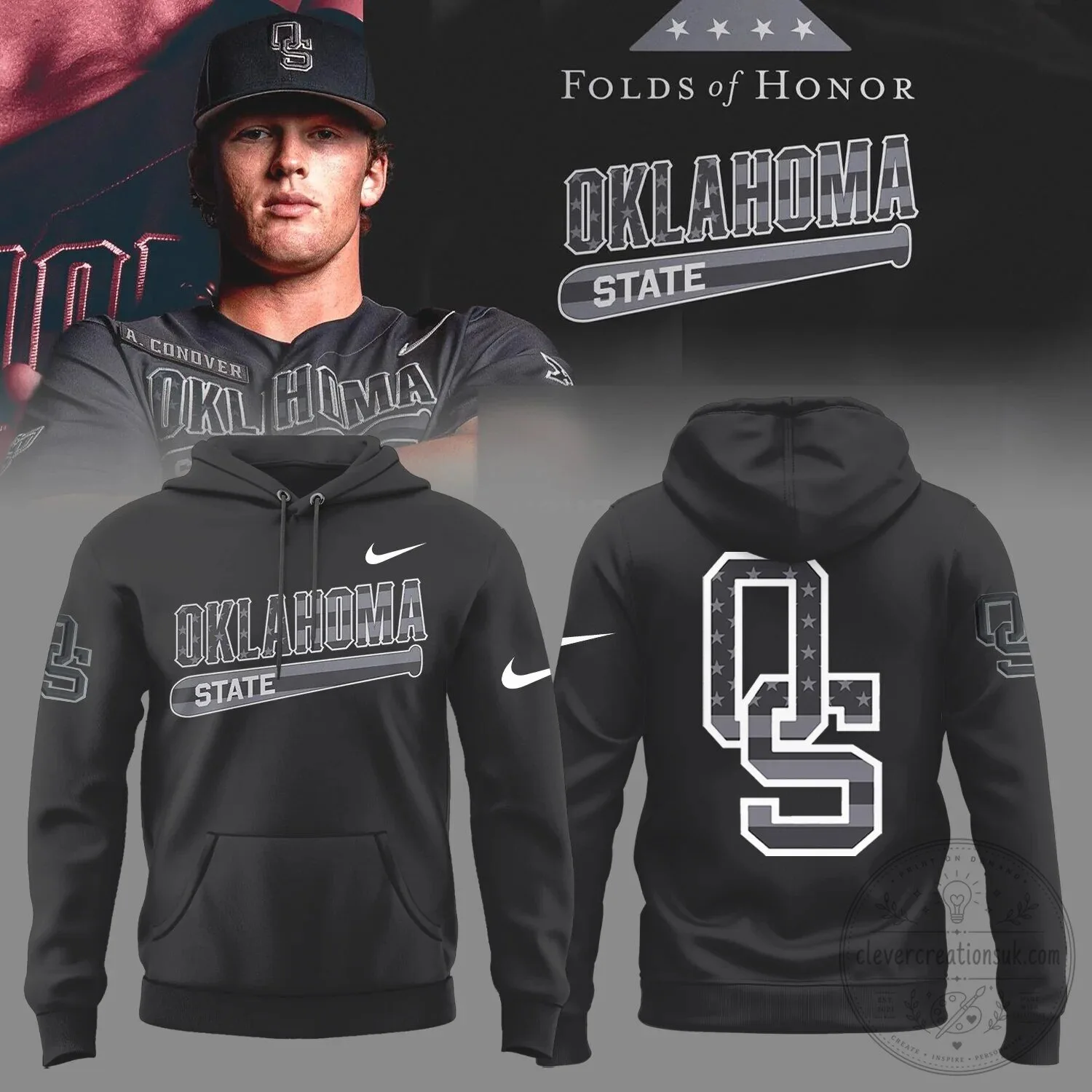 Oklahoma State Cowboys Folds of Honor Salute To Service Black Hoodie
