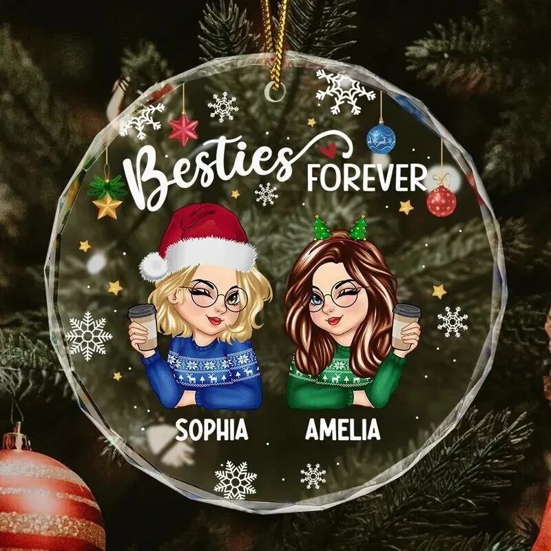 Best Friends Forever Christmas Personalized Glass Ornament