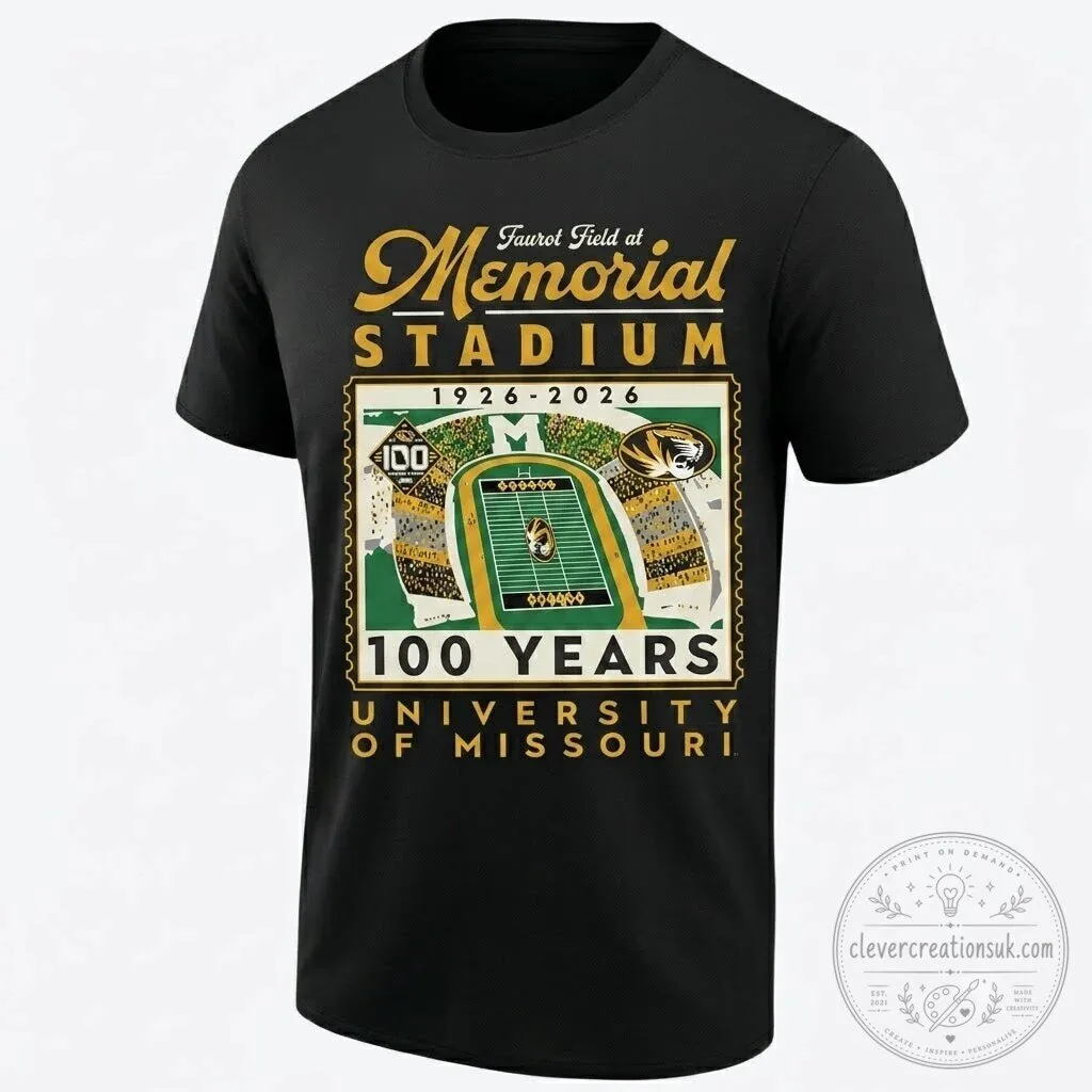 University of Missouri Tigers Faurot Field Memorial Stadium 100 Years Black T-Shirt