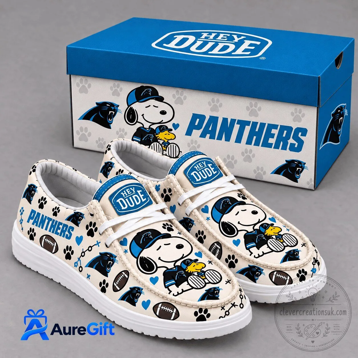 Carolina Panthers Snoopy Woodstock Hey Dude Shoes