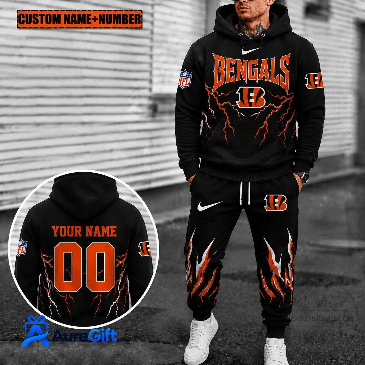 Cincinnati Bengals Custom Name And Number Hoodie And Sweatpants Set