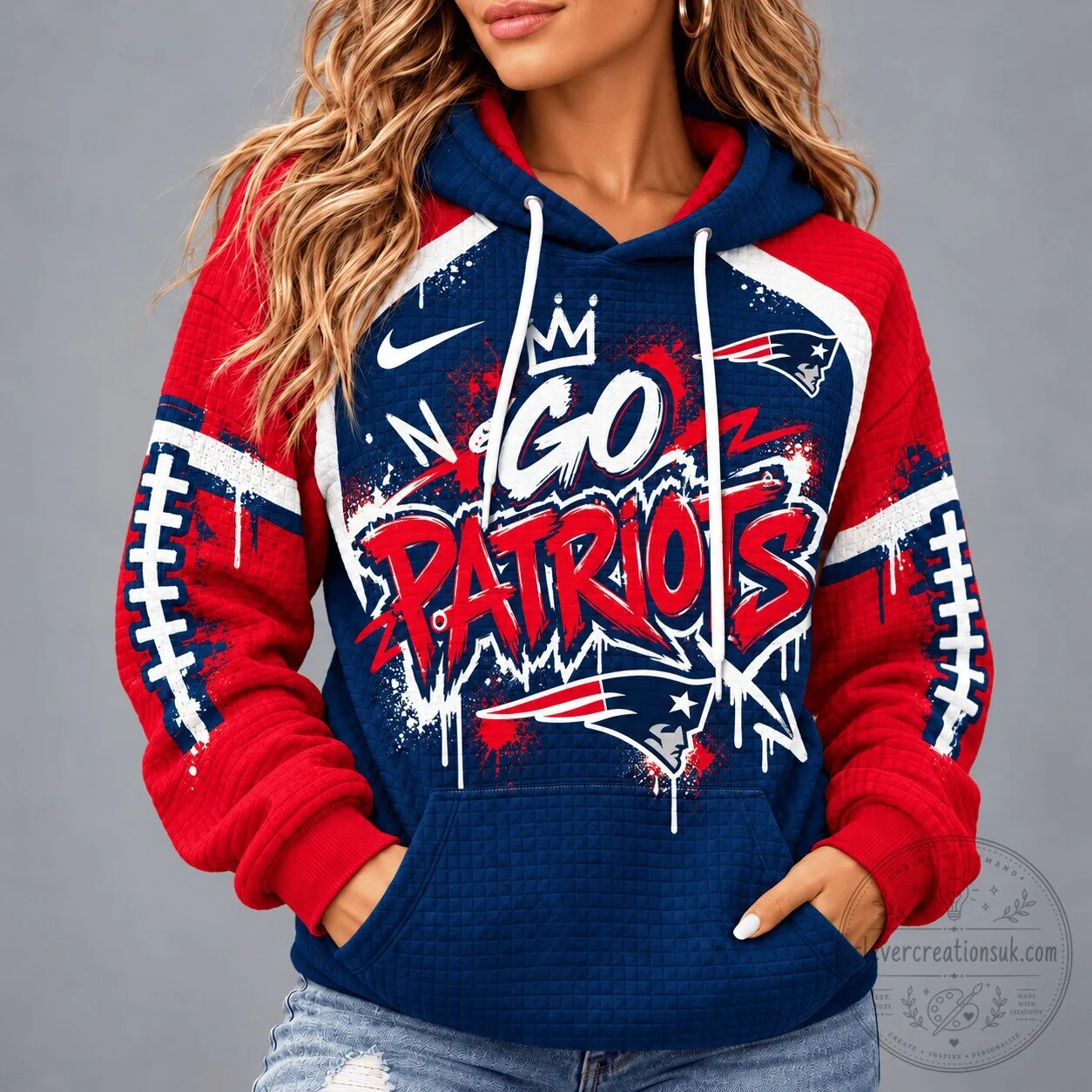 New England Patriots Graffiti Game Day Unisex Waffle Knit Hoodie