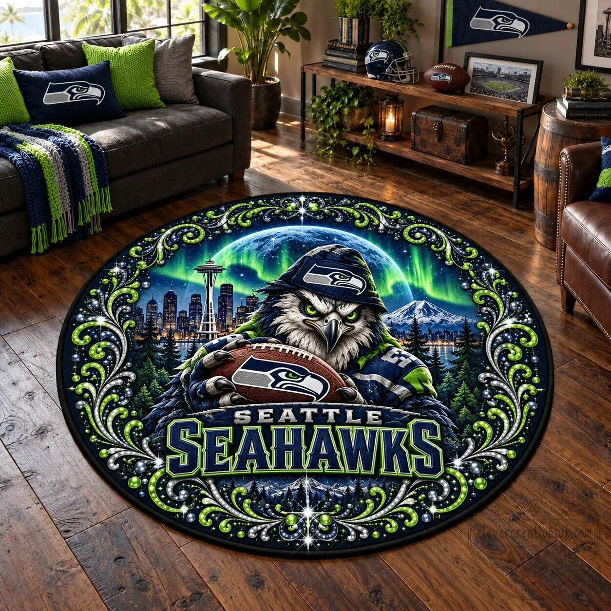 Seattle Seahawks National Football League Team Logo Round Rug