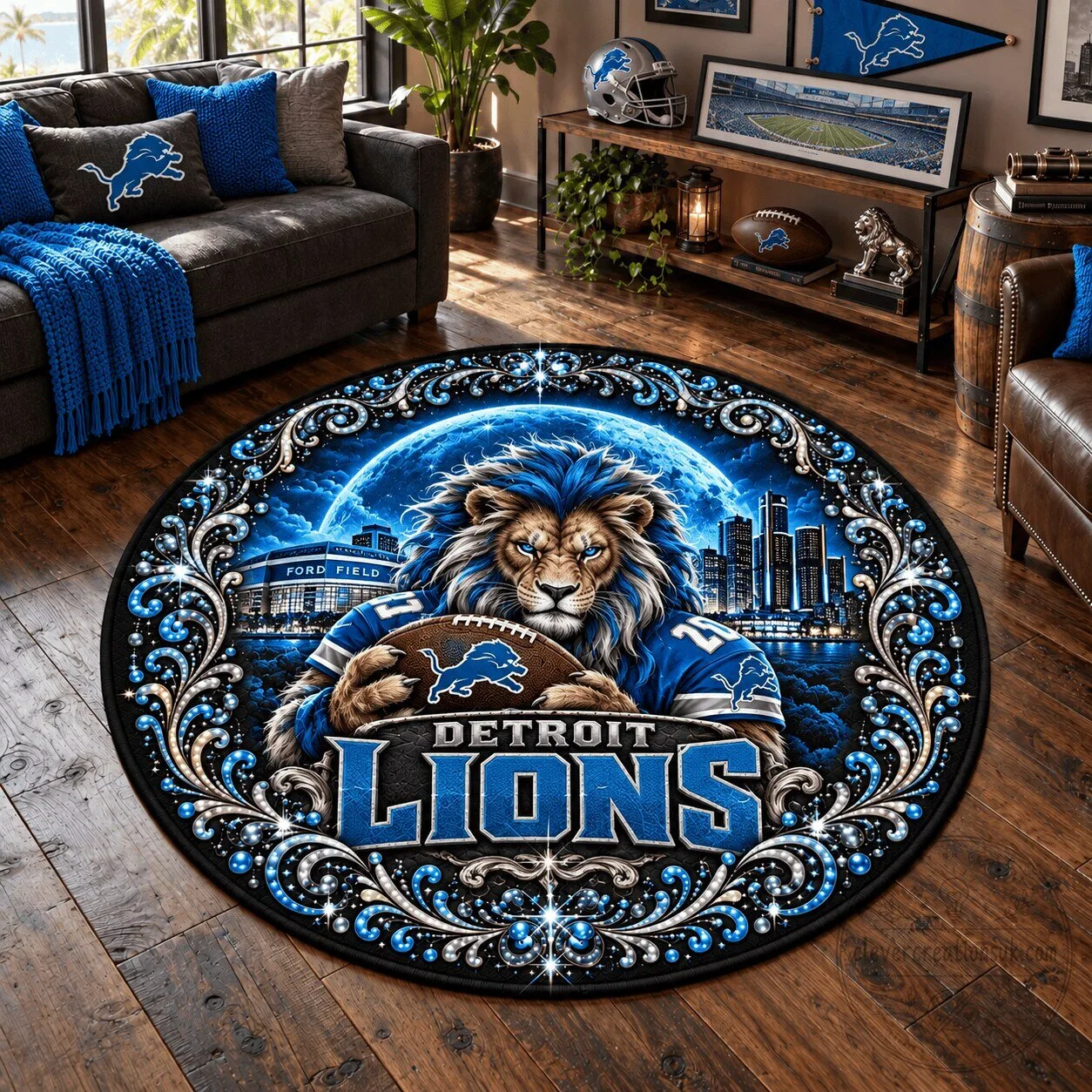Detroit Lions Football Team Mascot Round Area Rug