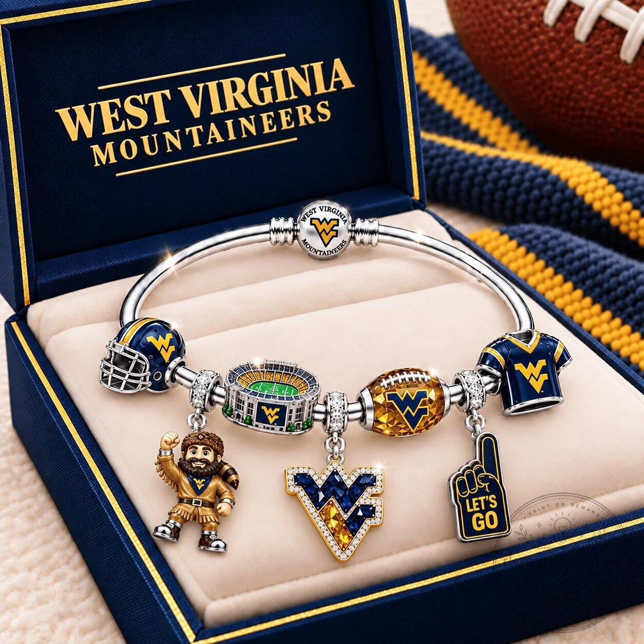 West Virginia Mountaineers Football Charm Bracelet Set