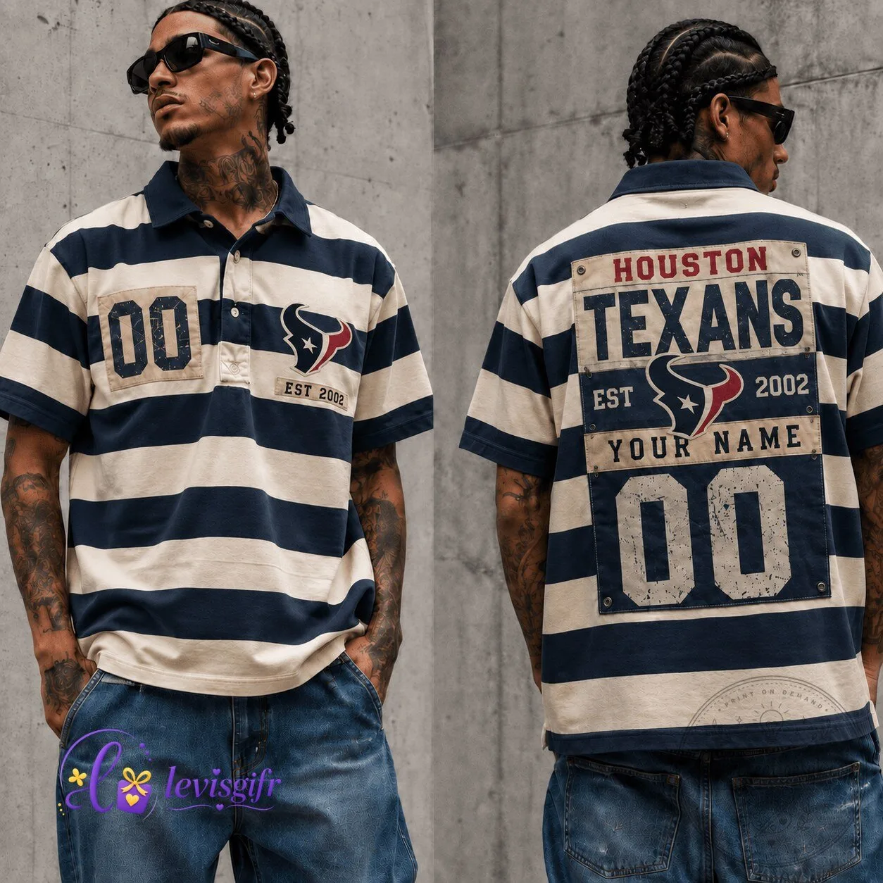 Houston Football Texans Personalized Striped Polo Shirt