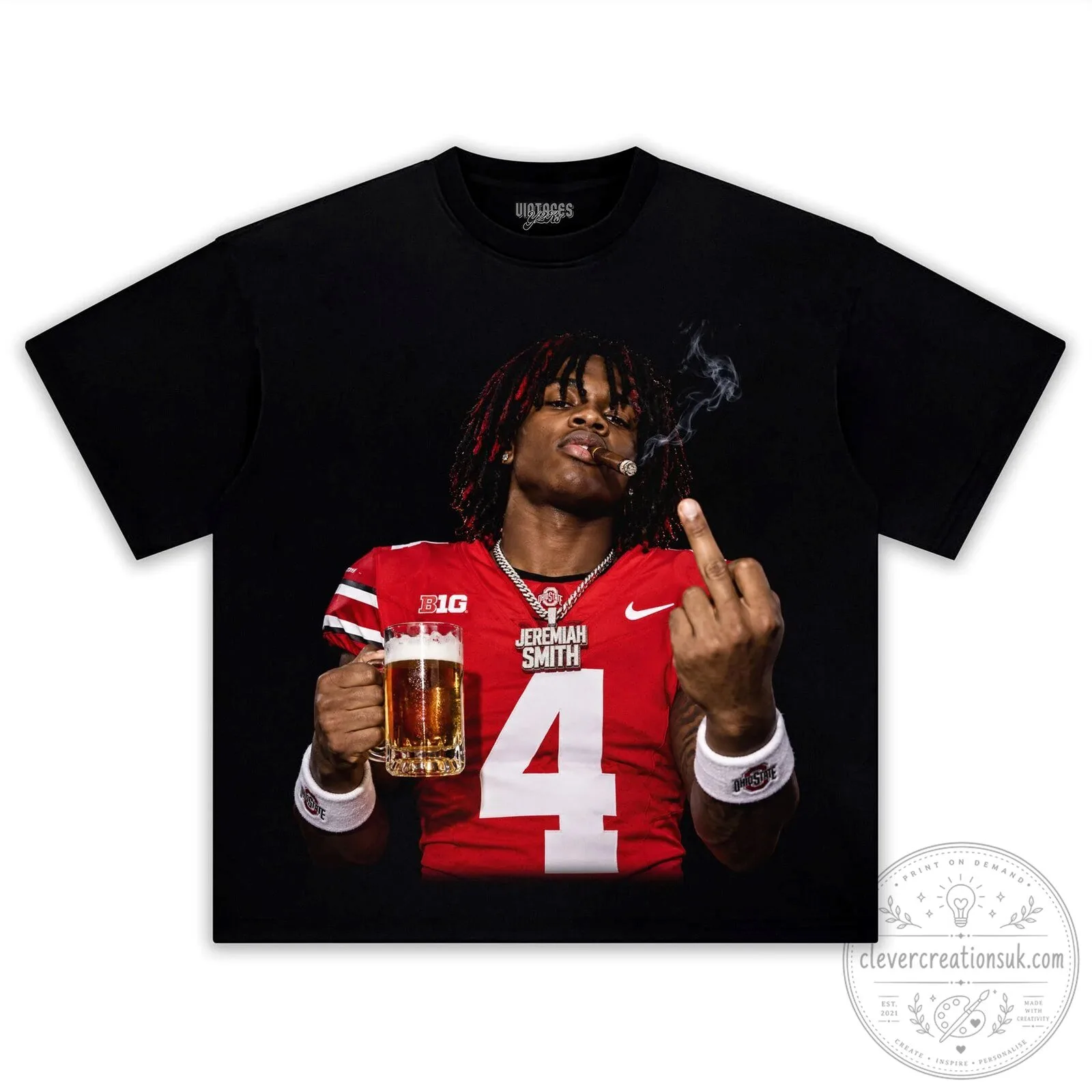Jeremiah Smith Smoking Ohio State Football Fan Black T-Shirt
