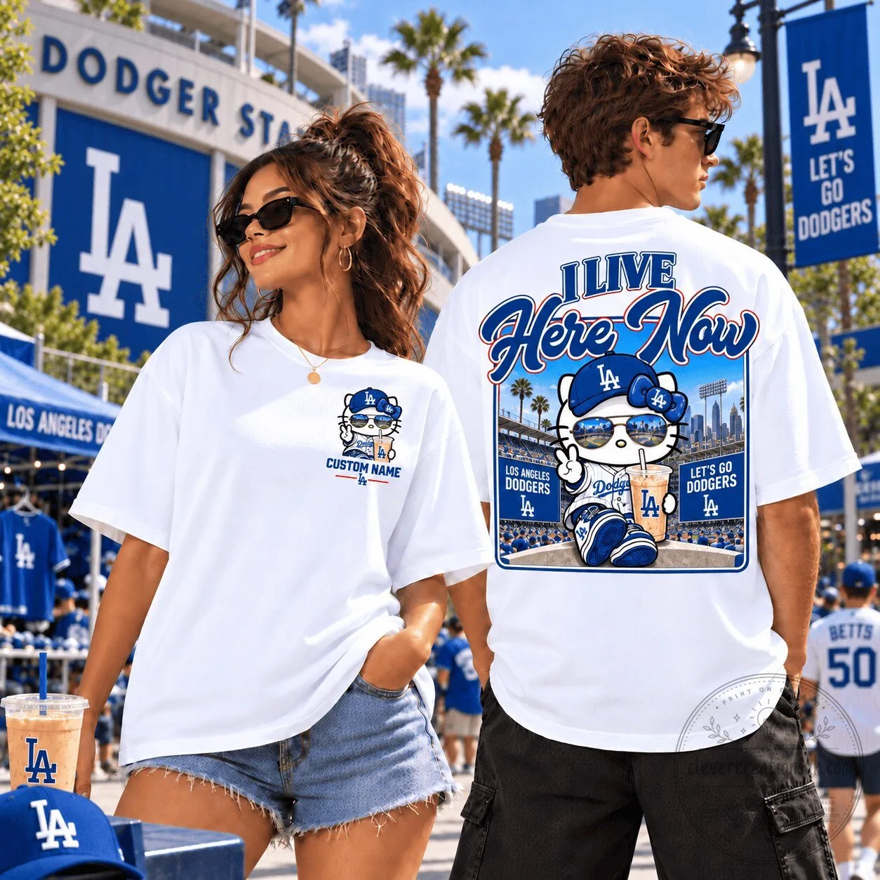 Los Angeles Dodgers Hello Kitty I Live Here Now T-Shirt