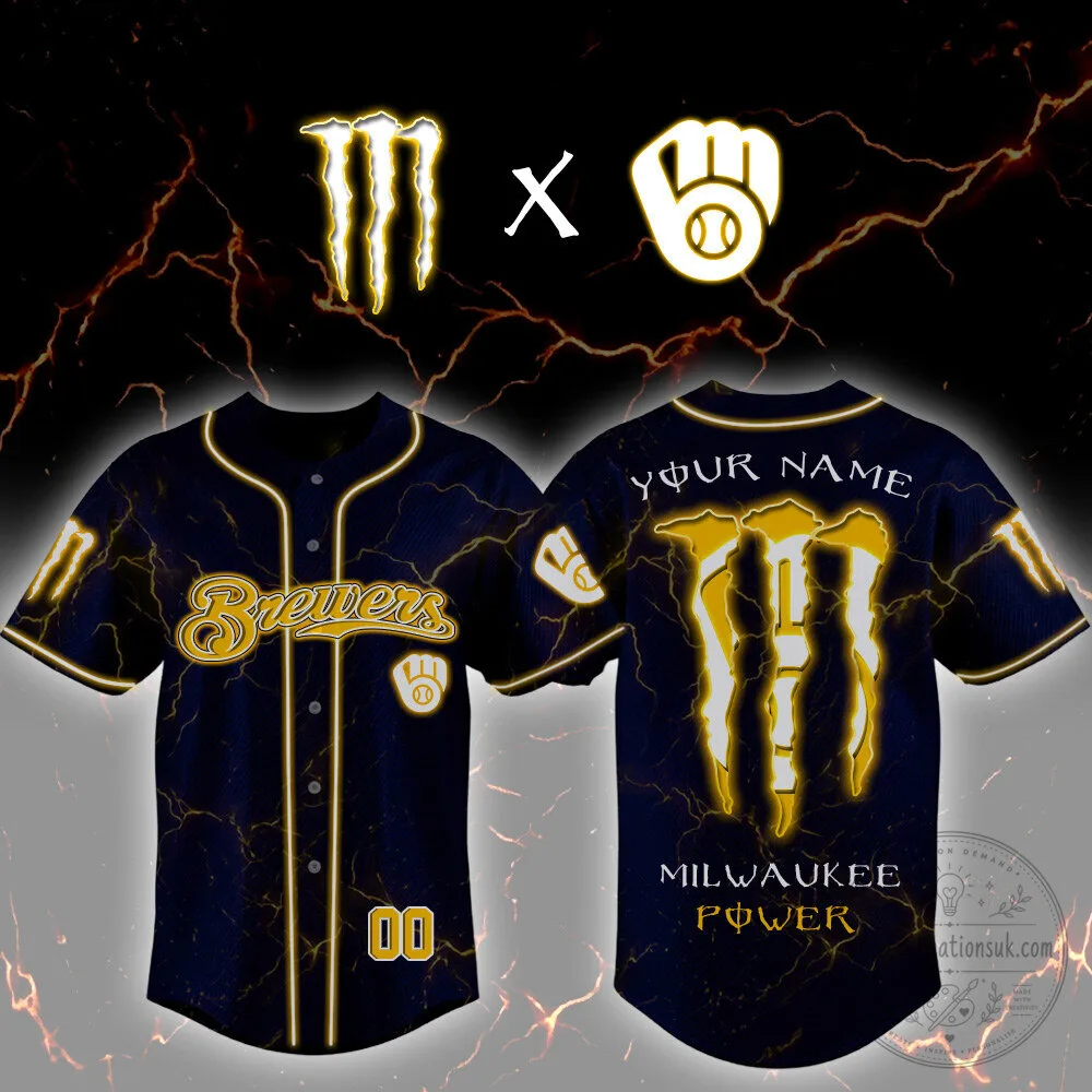 Milwaukee Brewers Baseball Jersey Monster Energy Special Edition Custom Name