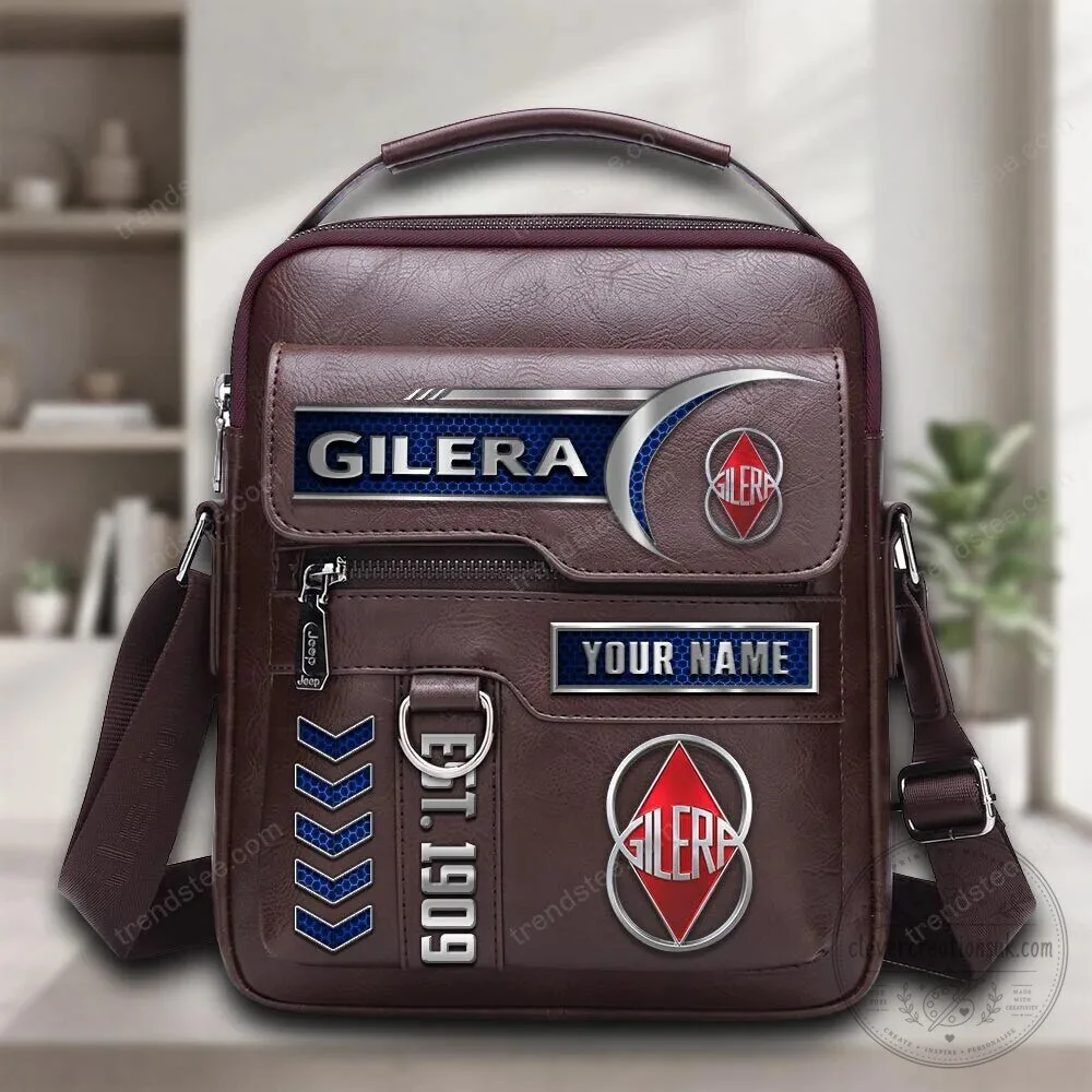 Gilera Motorcycle Logo Personalized Leather Crossbody Bag