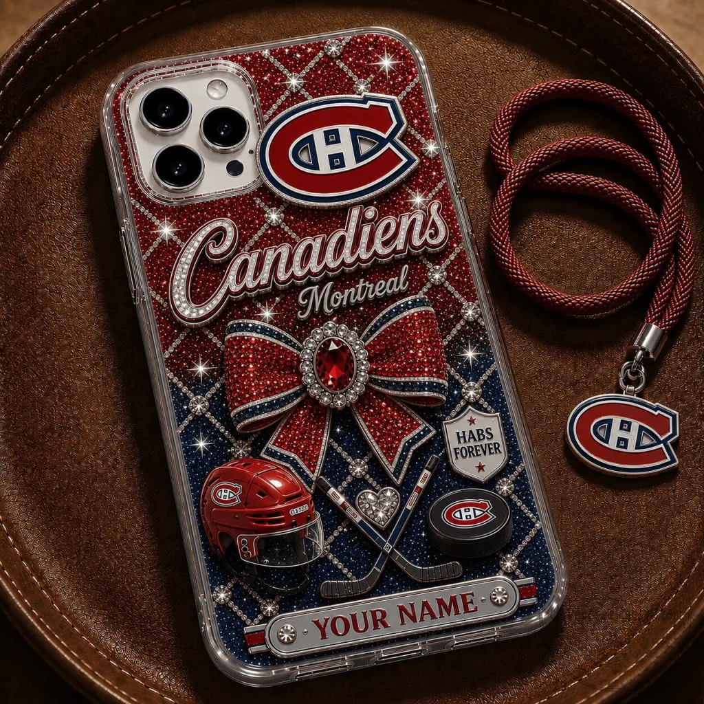 Montreal Canadiens NHL Sparkle Custom Name Phone Case for iPhone 15 Pro Max