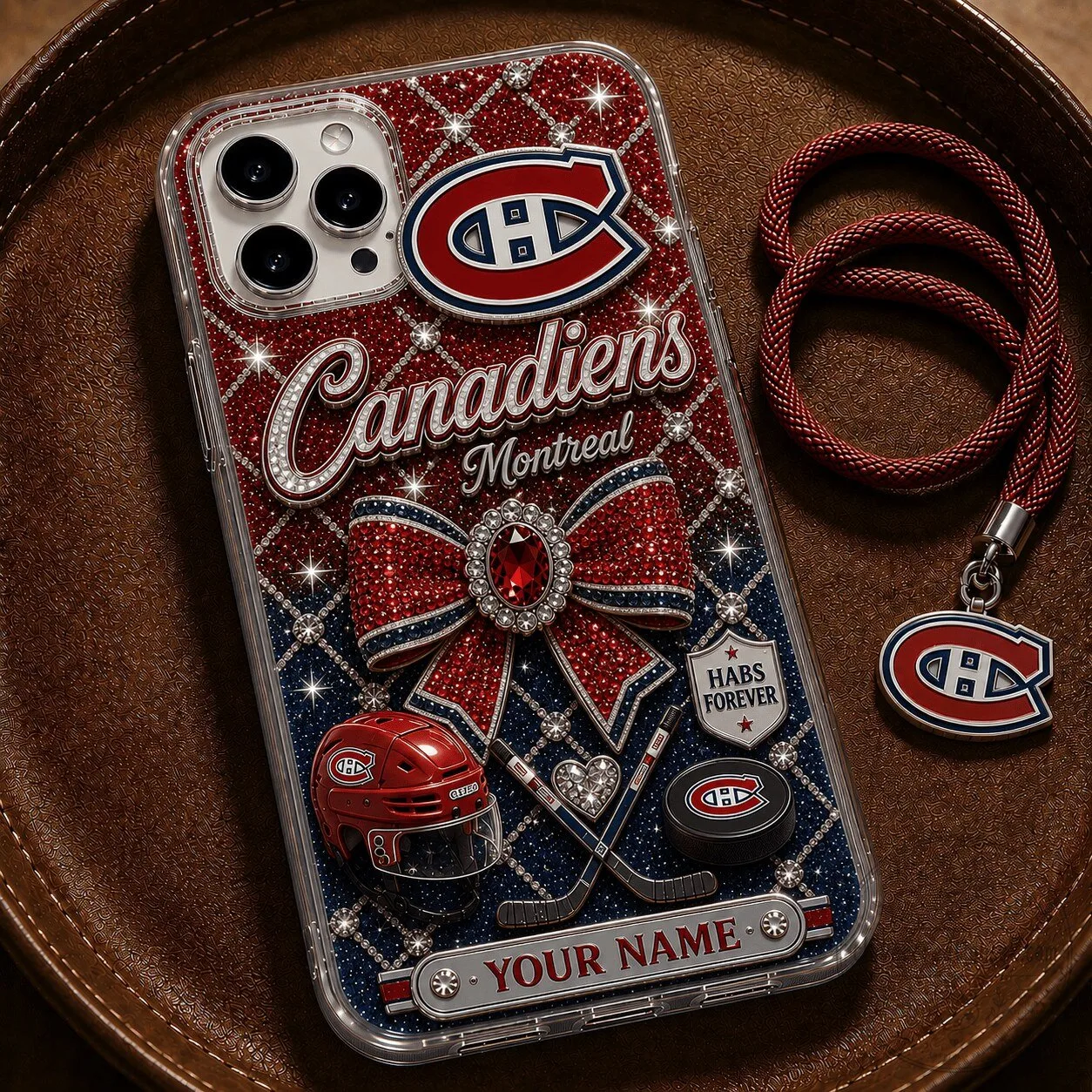 Montreal Canadiens NHL Sparkle Custom Name Phone Case for iPhone 15 Pro Max