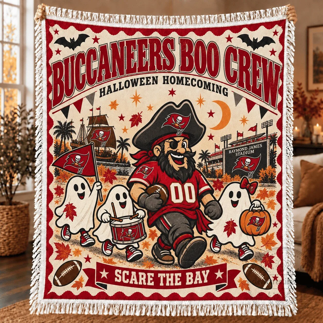 Tampa Bay Buccaneers Halloween Homecoming Boo Crew Scared The Bay Fleece Blanket