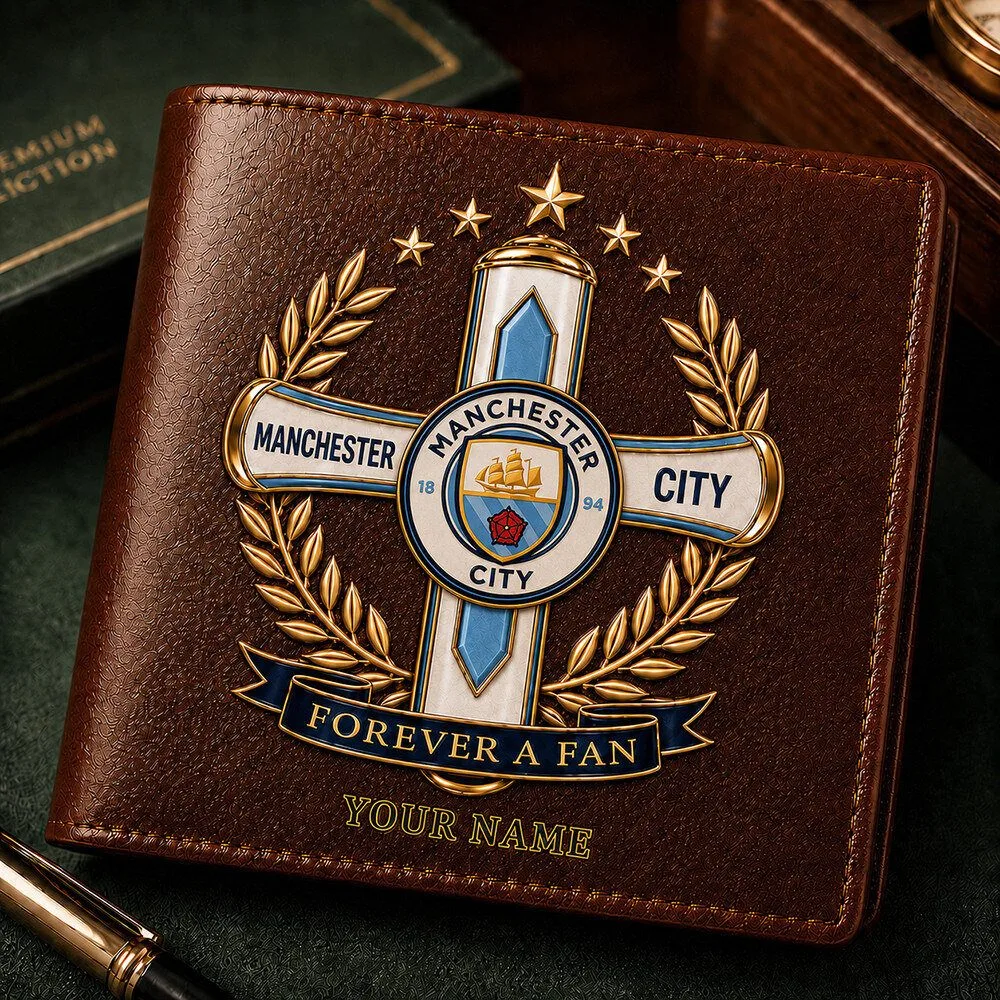 Manchester City Football Club Personalized Brown Leather Wallet