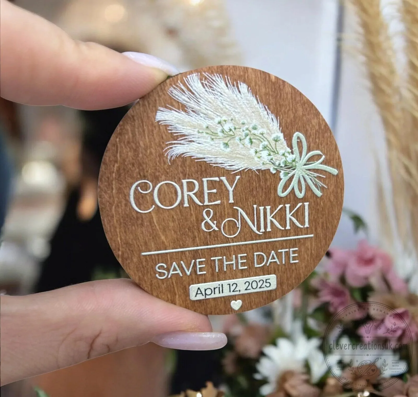 Personalized Wedding Save The Date Wood Magnet with Floral Design 9 Personalized Wedding Save The Date Wood Magnet with Floral Design