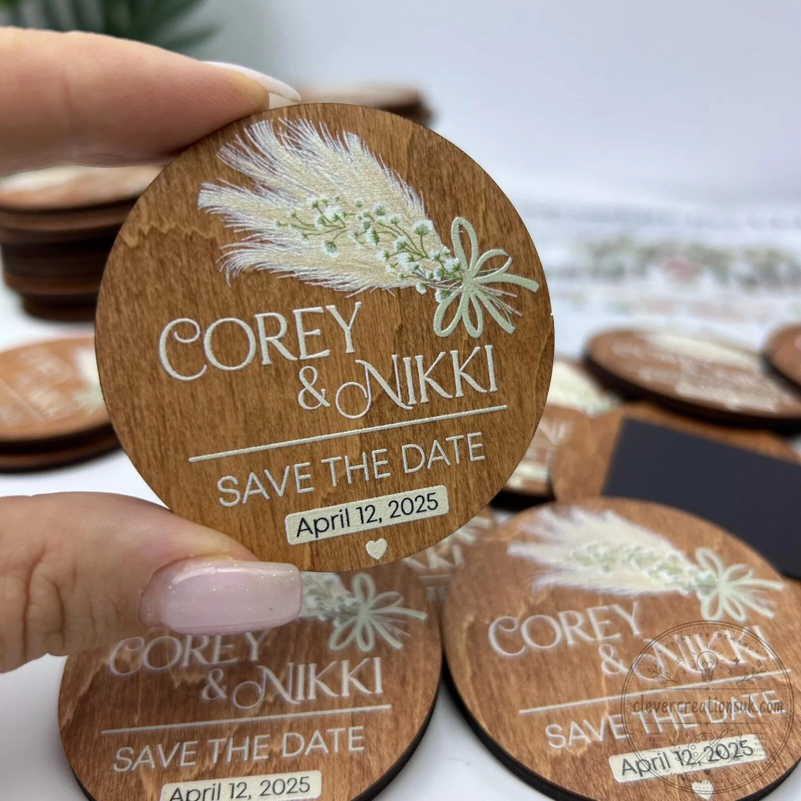 Personalized Wedding Save The Date Wood Magnet with Floral Design 11 Personalized Wedding Save The Date Wood Magnet with Floral Design
