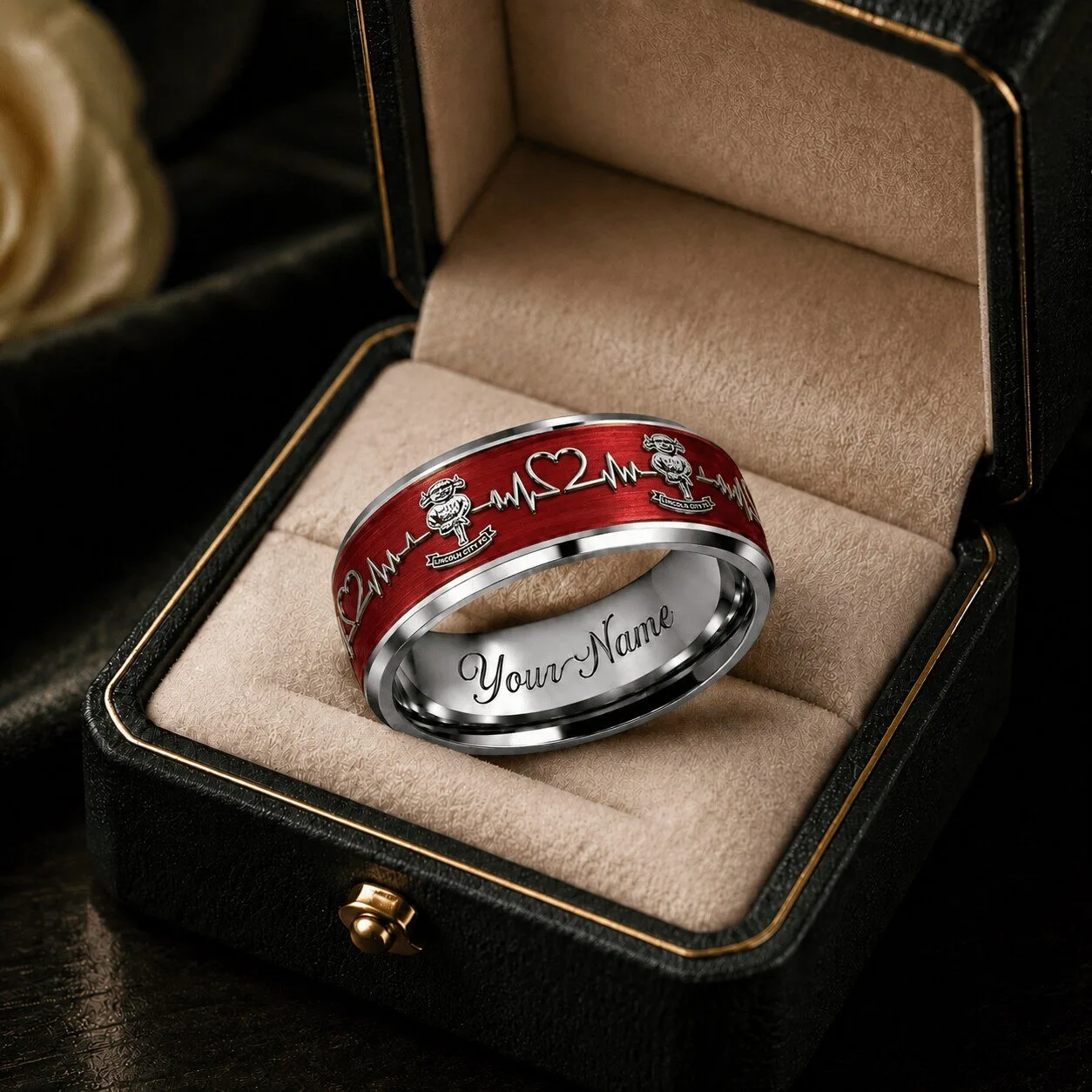 Personalized Red Heartbeat Medical Alert Custom Engraved Ring