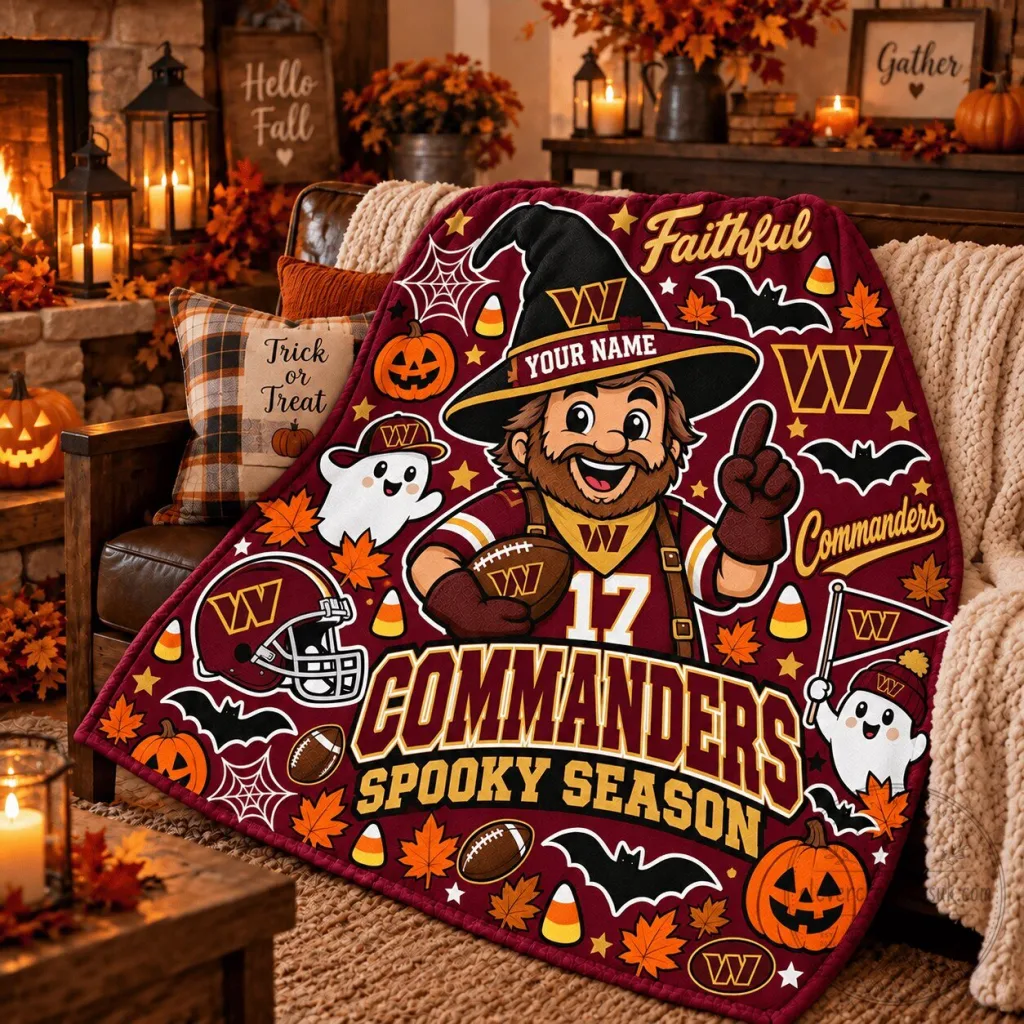 Washington Commanders Halloween Spooky Season Football Fan Fleece Blanket Washington Commanders Halloween Spooky Season Football Fan Fleece Blanket