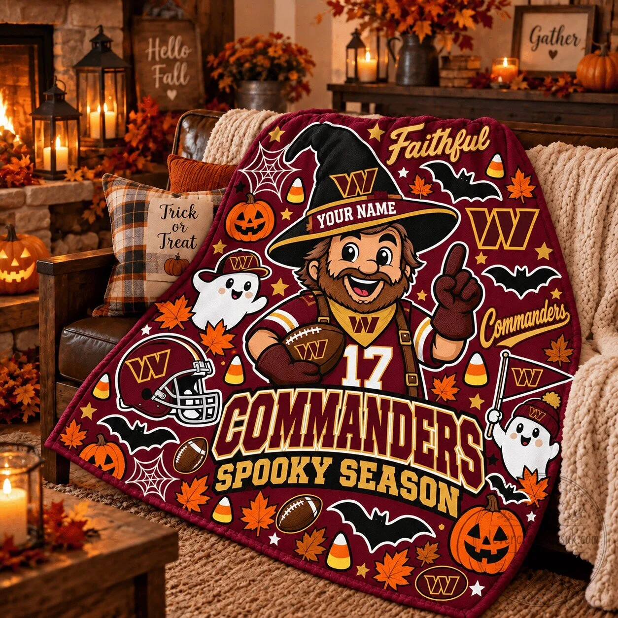 Washington Commanders Halloween Spooky Season Football Fan Fleece Blanket 2 Washington Commanders Halloween Spooky Season Football Fan Fleece Blanket