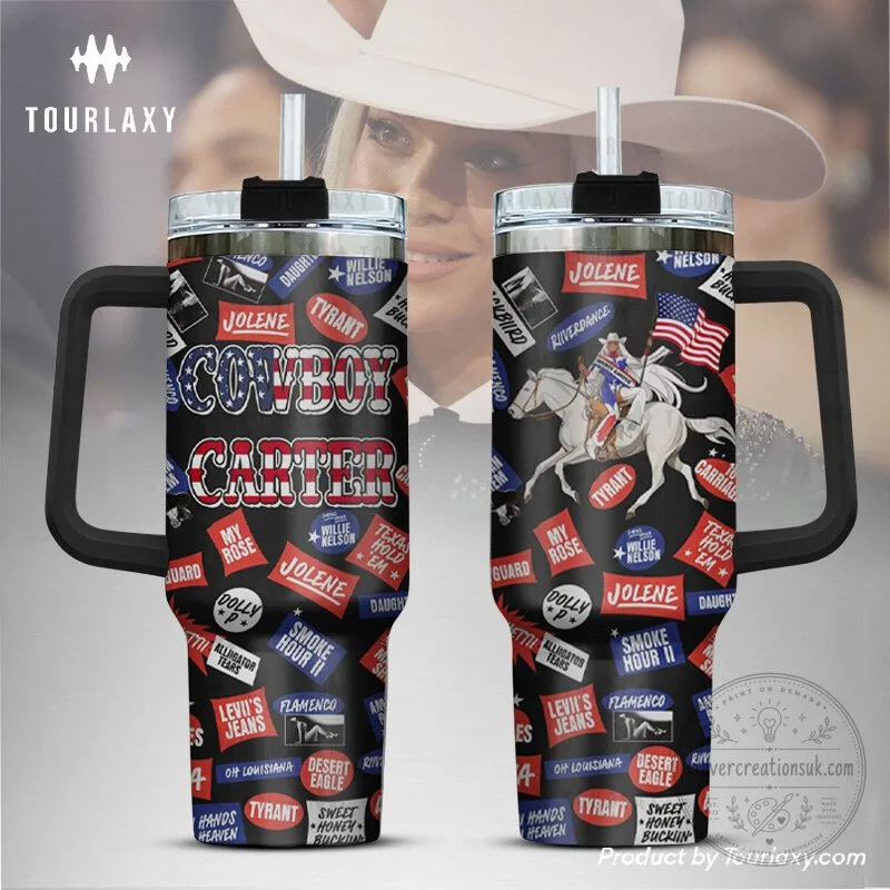 Beyonce Cowboy Carter Album Art Stainless Steel Insulated Tumbler with Handle