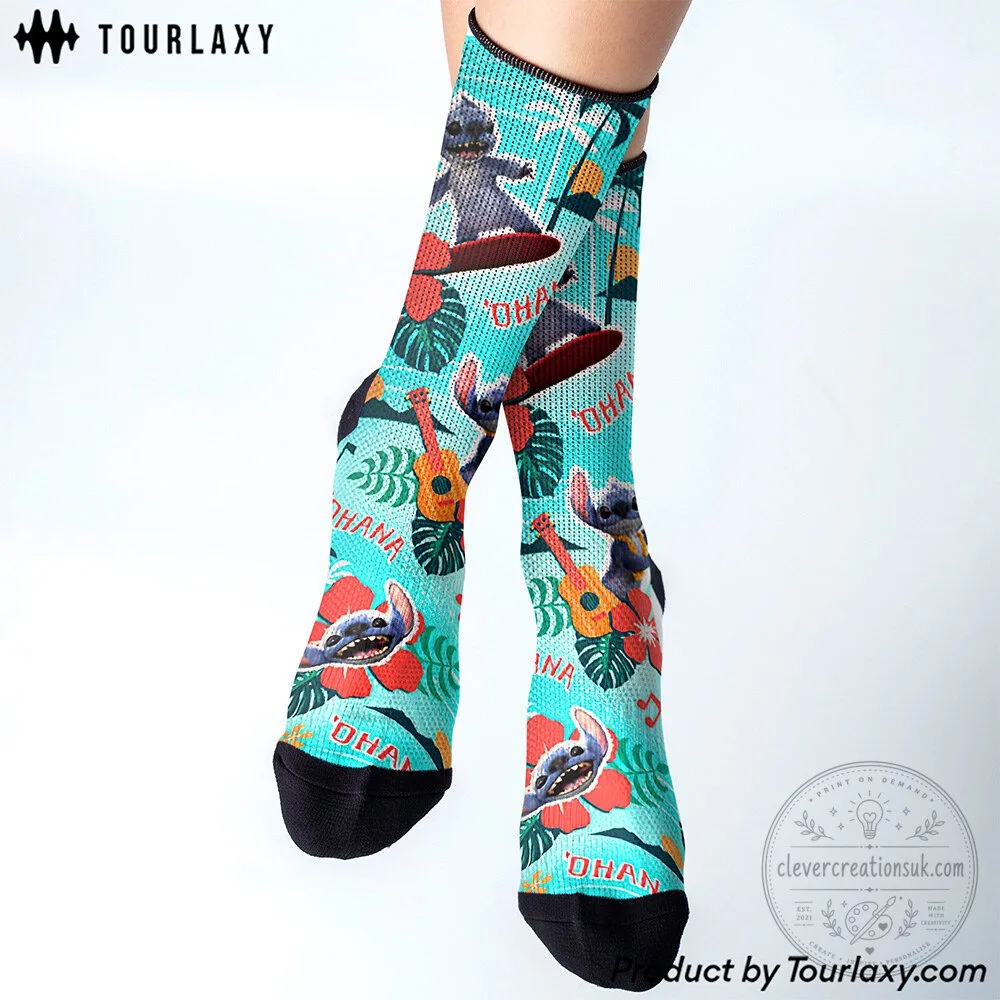 Lilo and Stitch Tropical Ohana Pattern Crew Socks