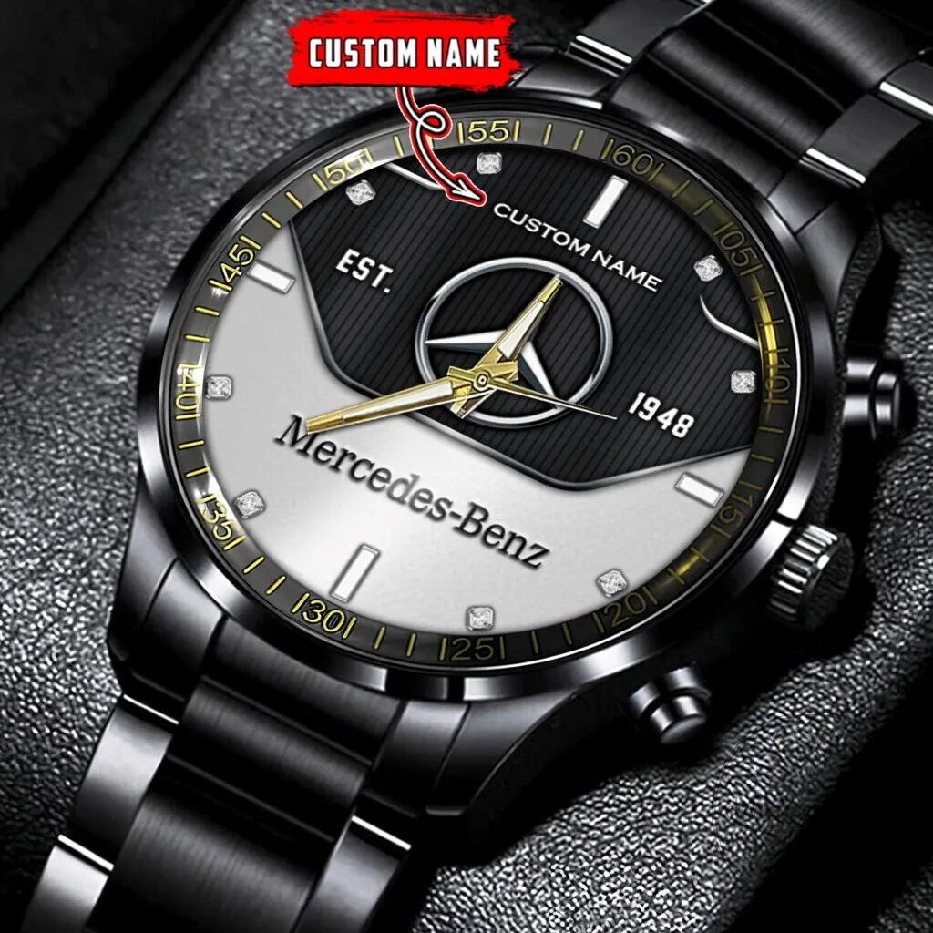 Black Stainless Steel Watch with Custom Name - Mercedes-Benz