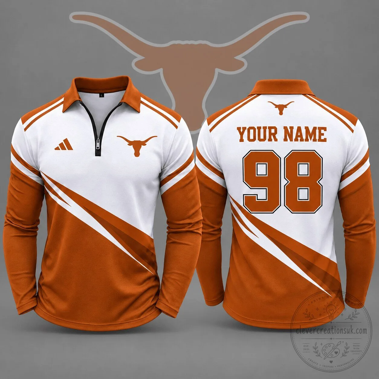 Texas Longhorns NCAA Personalized Elite Motion Quarter Zip Long Sleeve Polo Shirt