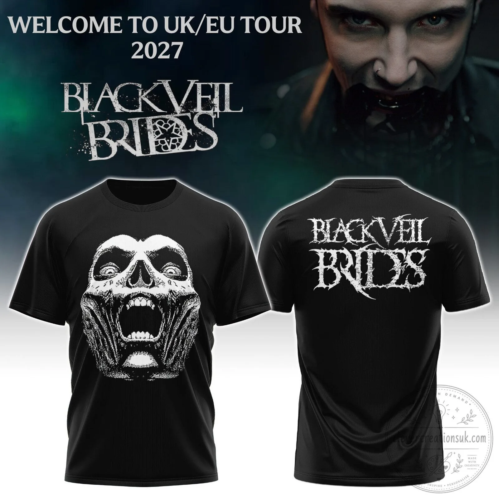 Black Veil Brides 2027 UK EU Tour Skull Black T-Shirt