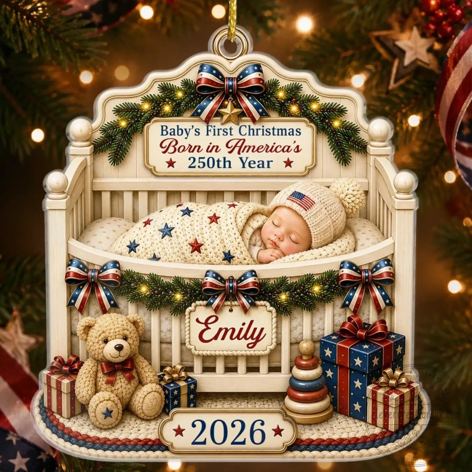 Baby's First Christmas Born in America 250th Year Personalized Acrylic Ornament