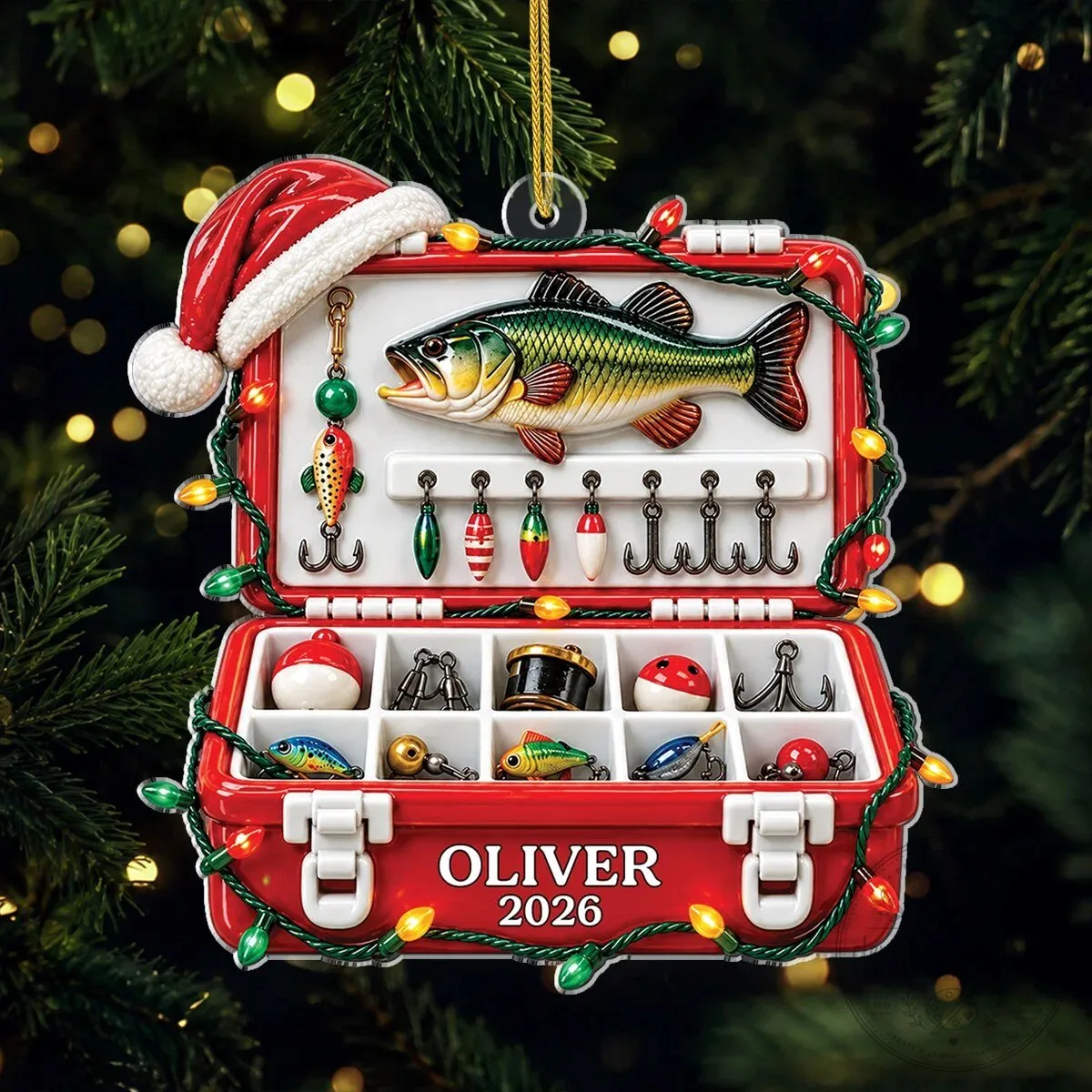 Personalized Christmas Fishing Tackle Box Acrylic Ornament